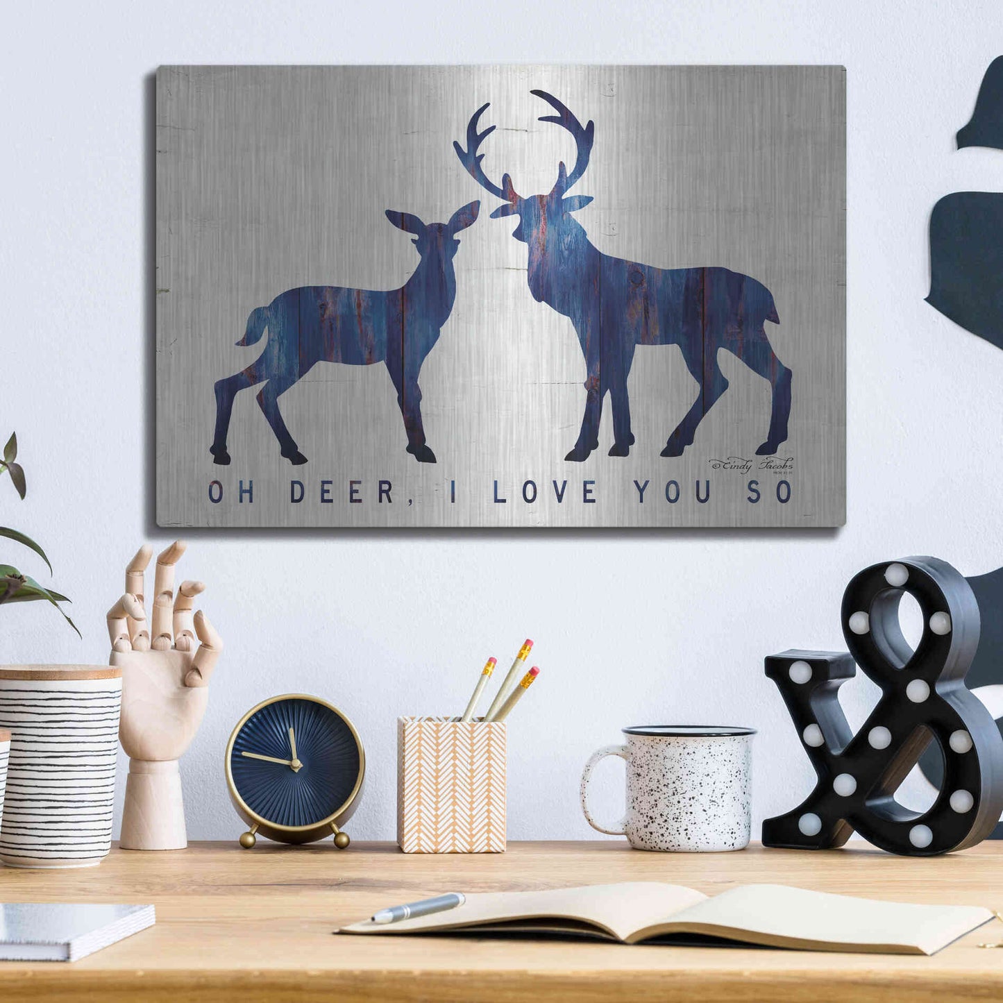 Luxe Metal Art 'Oh Deer, I Love You So' by Cindy Jacobs, Metal Wall Art,16x12