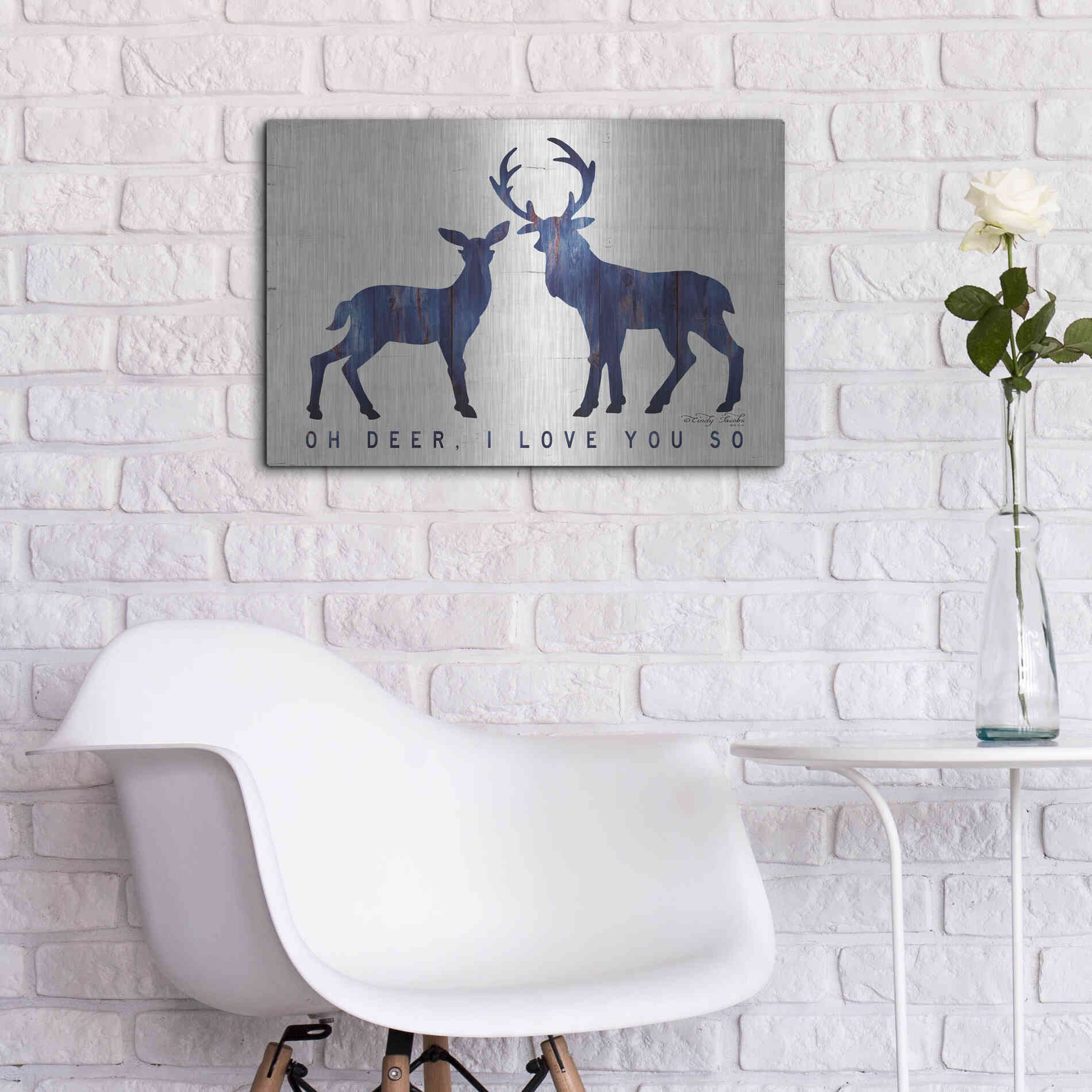 Luxe Metal Art 'Oh Deer, I Love You So' by Cindy Jacobs, Metal Wall Art,24x16