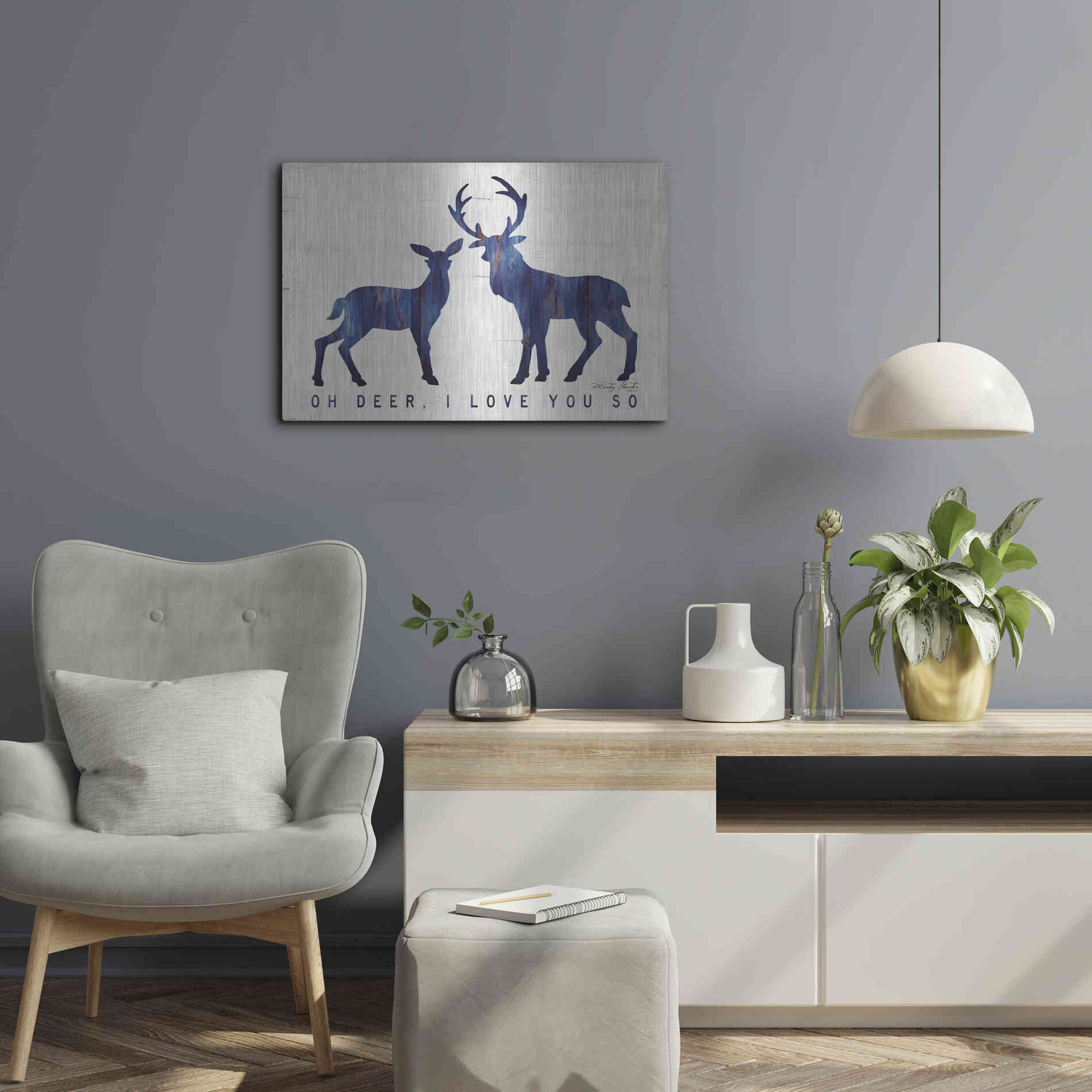 Luxe Metal Art 'Oh Deer, I Love You So' by Cindy Jacobs, Metal Wall Art,24x16