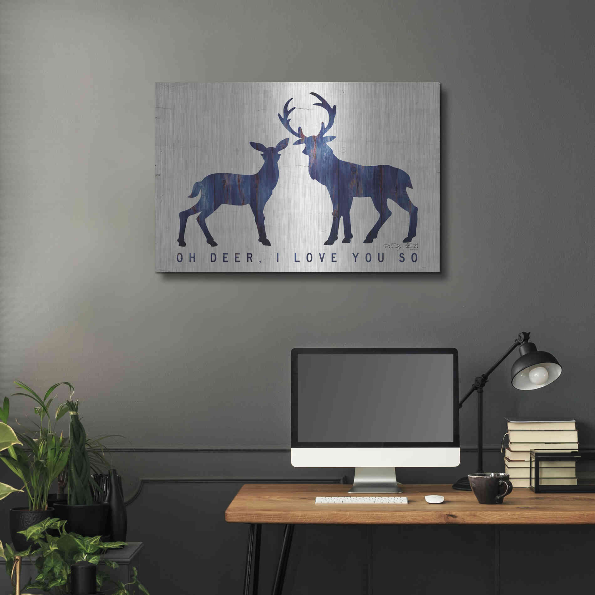 Luxe Metal Art 'Oh Deer, I Love You So' by Cindy Jacobs, Metal Wall Art,36x24