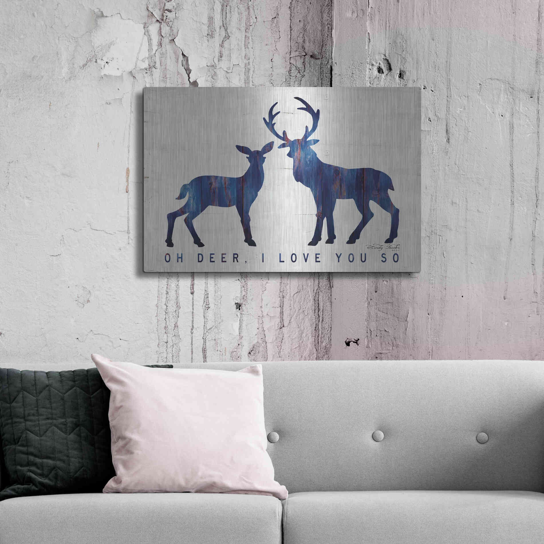 Luxe Metal Art 'Oh Deer, I Love You So' by Cindy Jacobs, Metal Wall Art,36x24