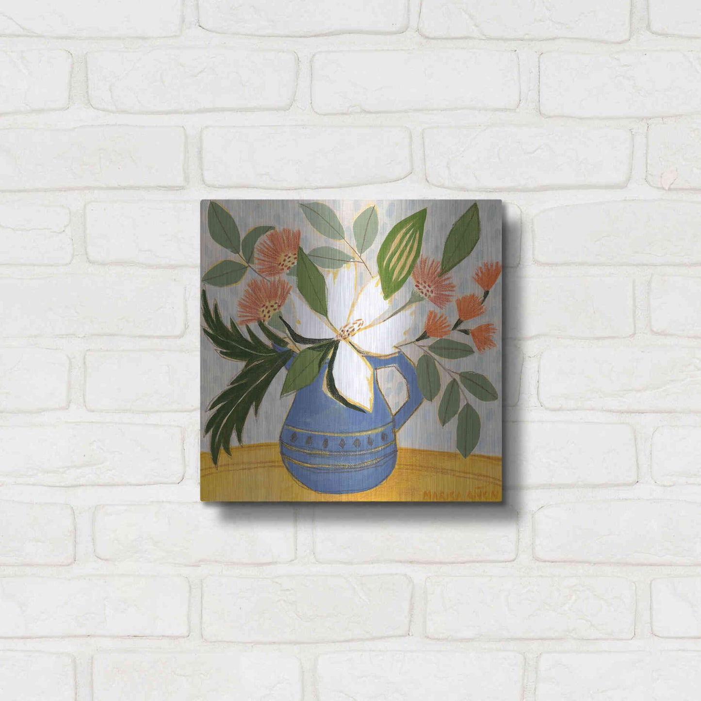 Luxe Metal Art 'April Florals 11' by Marisa Anon, Metal Wall Art,12x12