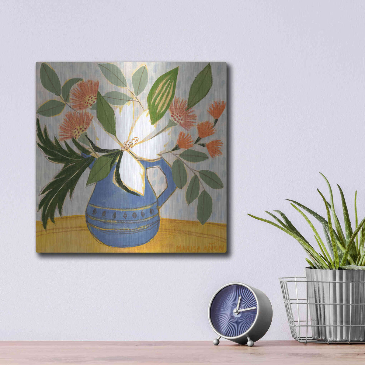 Luxe Metal Art 'April Florals 11' by Marisa Anon, Metal Wall Art,12x12