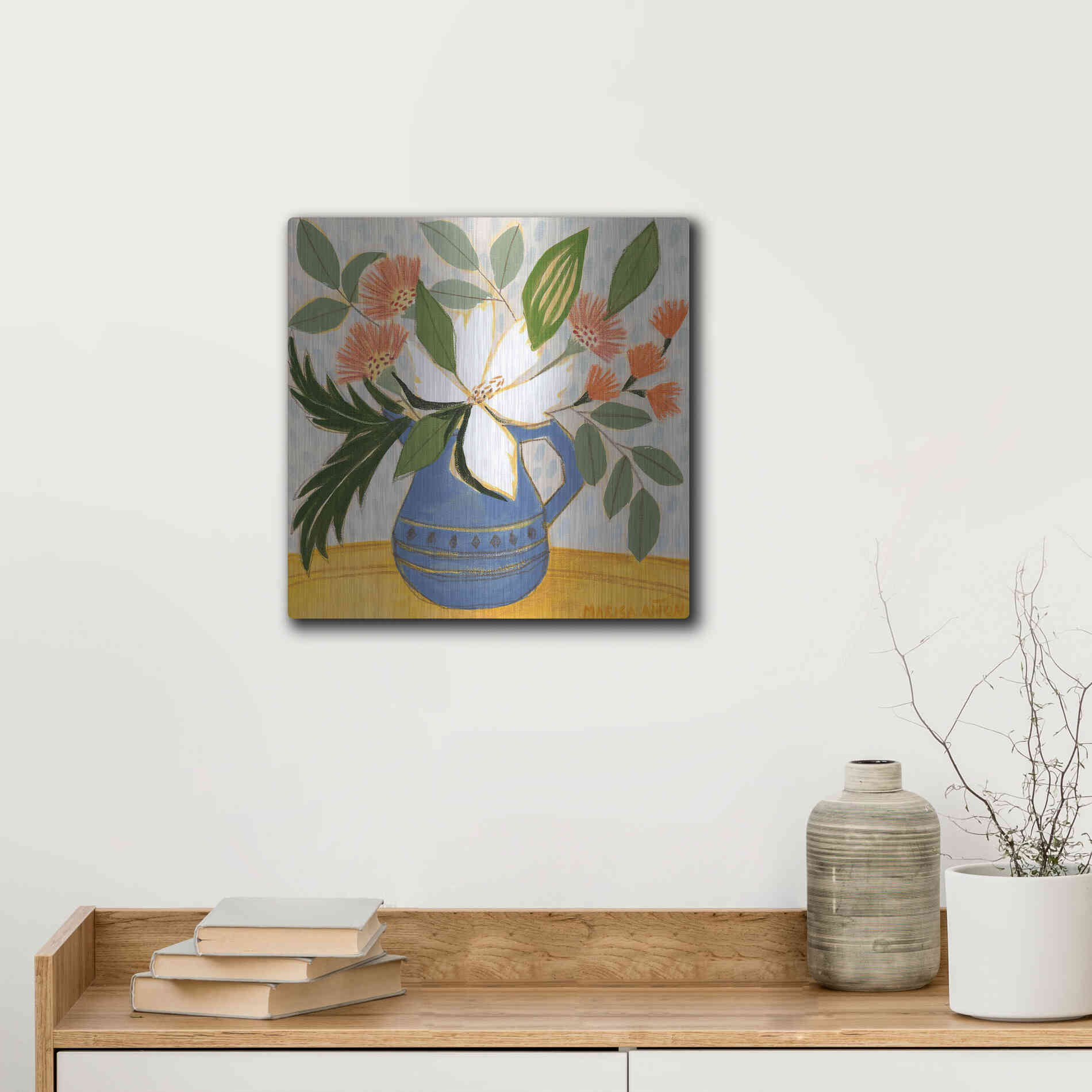 Luxe Metal Art 'April Florals 11' by Marisa Anon, Metal Wall Art,12x12