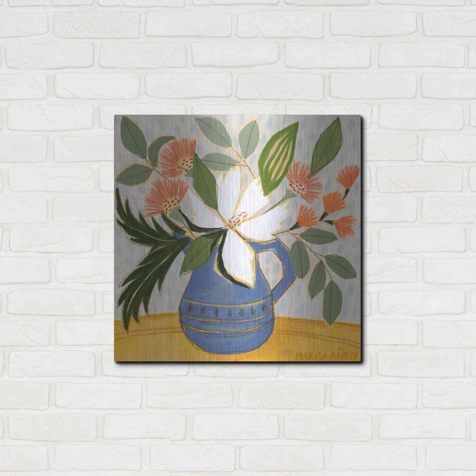 Luxe Metal Art 'April Florals 11' by Marisa Anon, Metal Wall Art,24x24