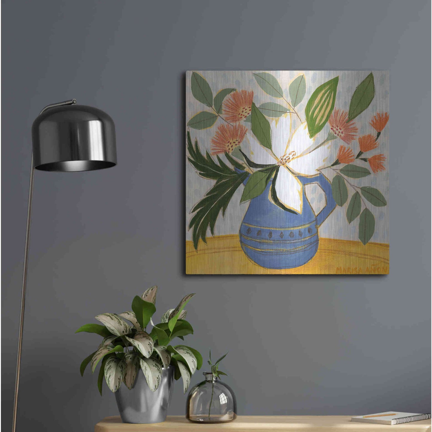 Luxe Metal Art 'April Florals 11' by Marisa Anon, Metal Wall Art,24x24