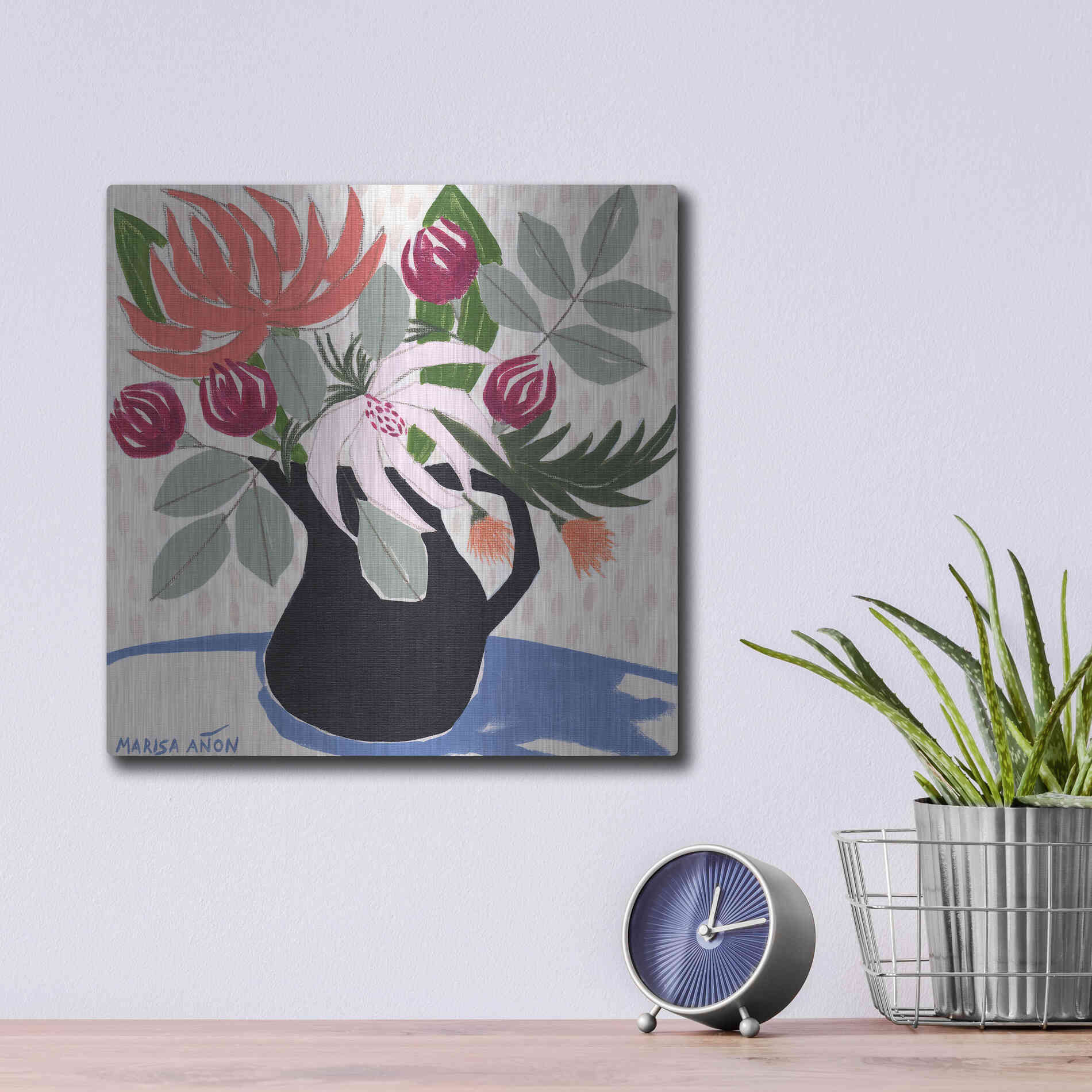 Luxe Metal Art 'April Florals 12' by Marisa Anon, Metal Wall Art,12x12