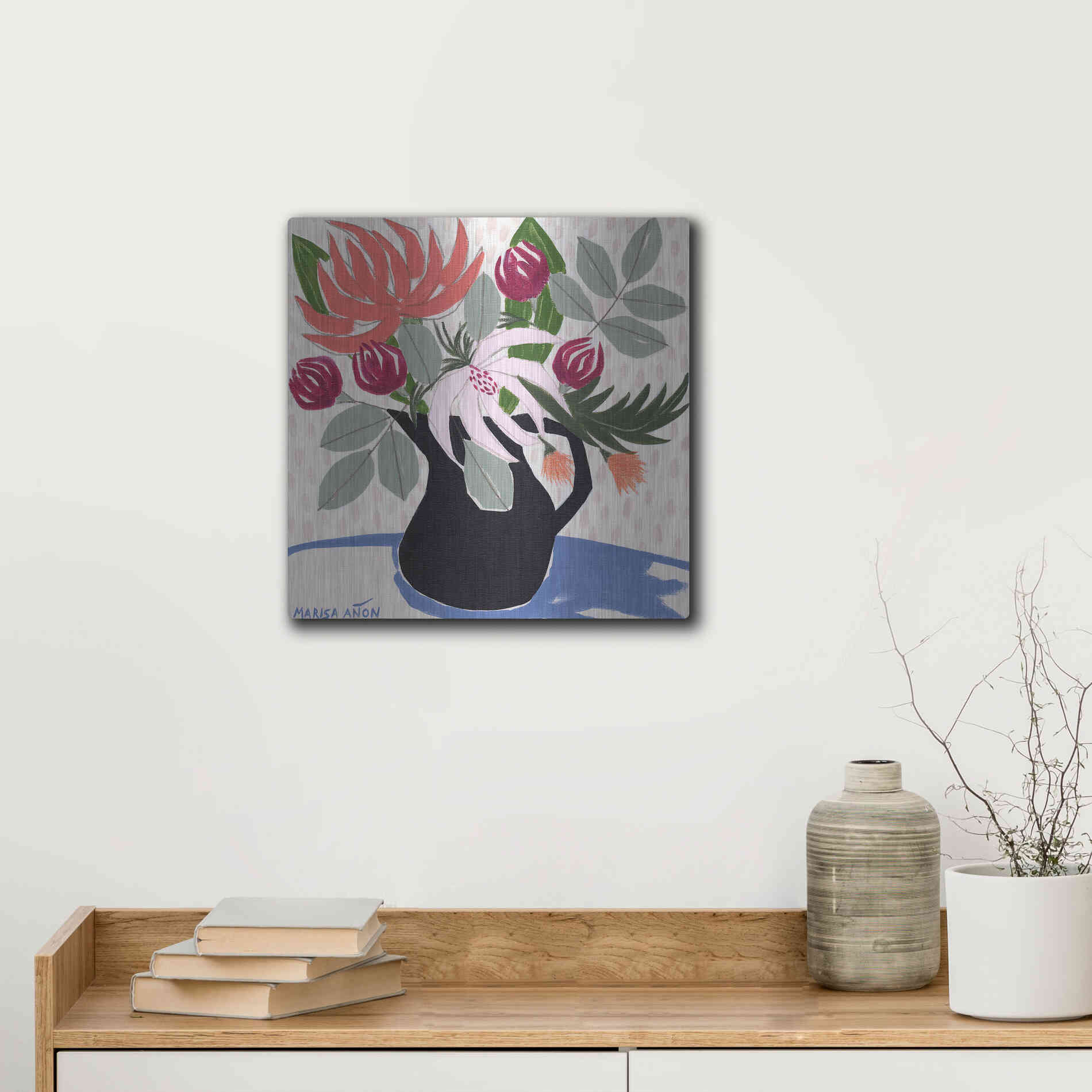 Luxe Metal Art 'April Florals 12' by Marisa Anon, Metal Wall Art,12x12