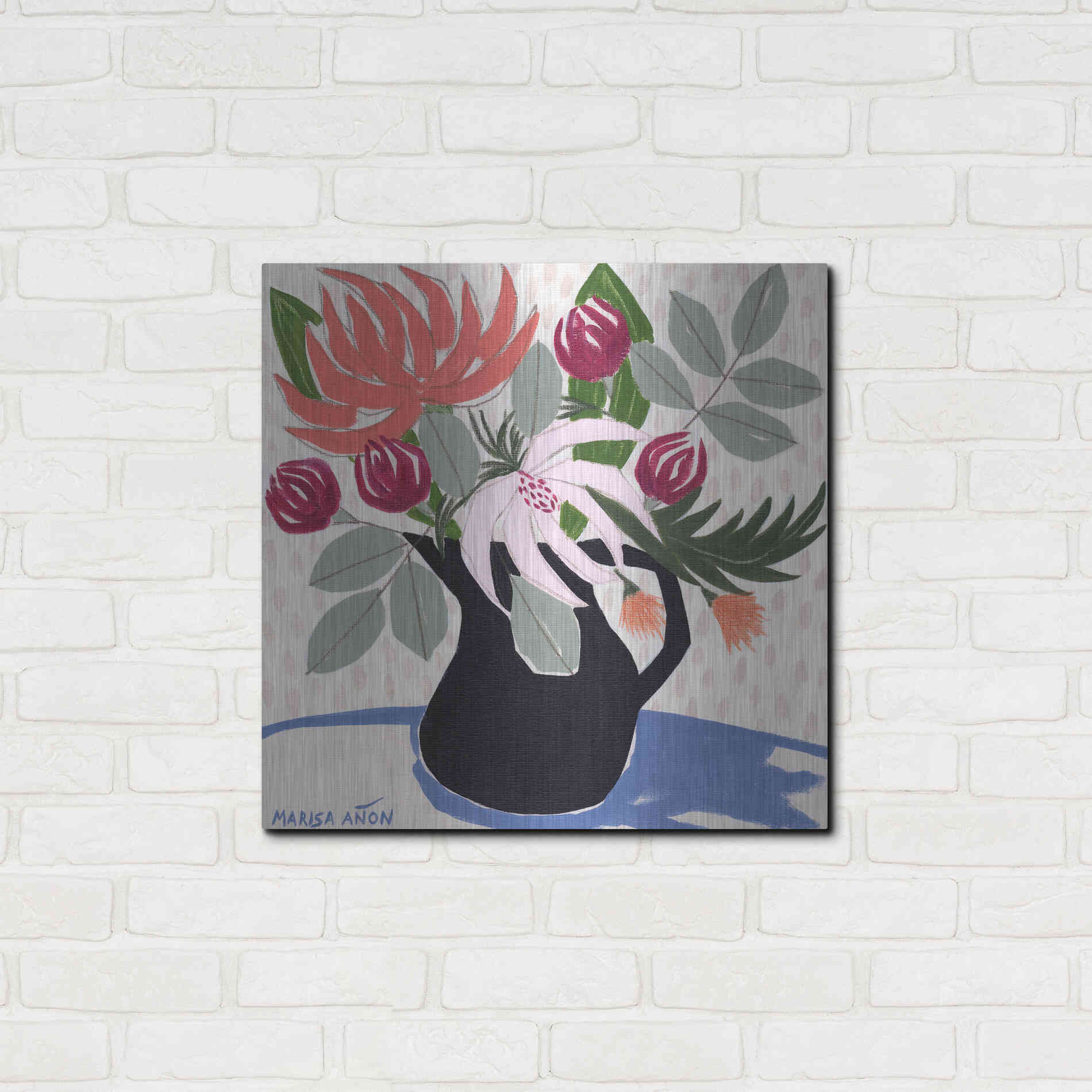 Luxe Metal Art 'April Florals 12' by Marisa Anon, Metal Wall Art,24x24