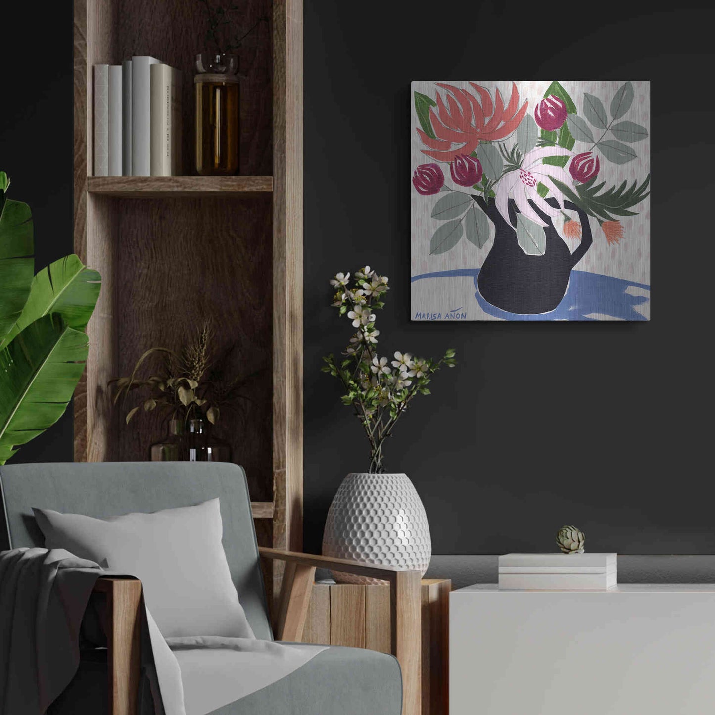 Luxe Metal Art 'April Florals 12' by Marisa Anon, Metal Wall Art,24x24