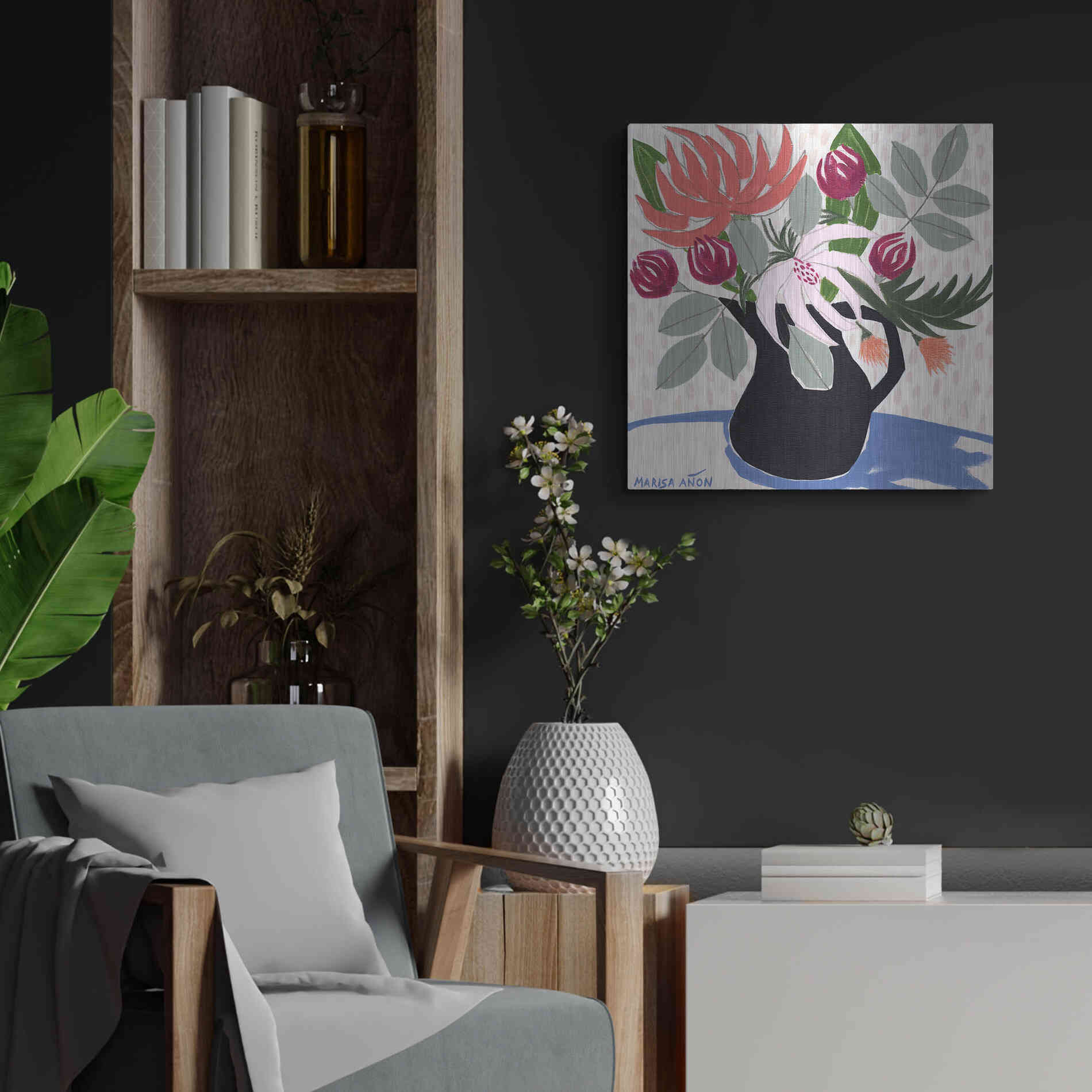 Luxe Metal Art 'April Florals 12' by Marisa Anon, Metal Wall Art,24x24