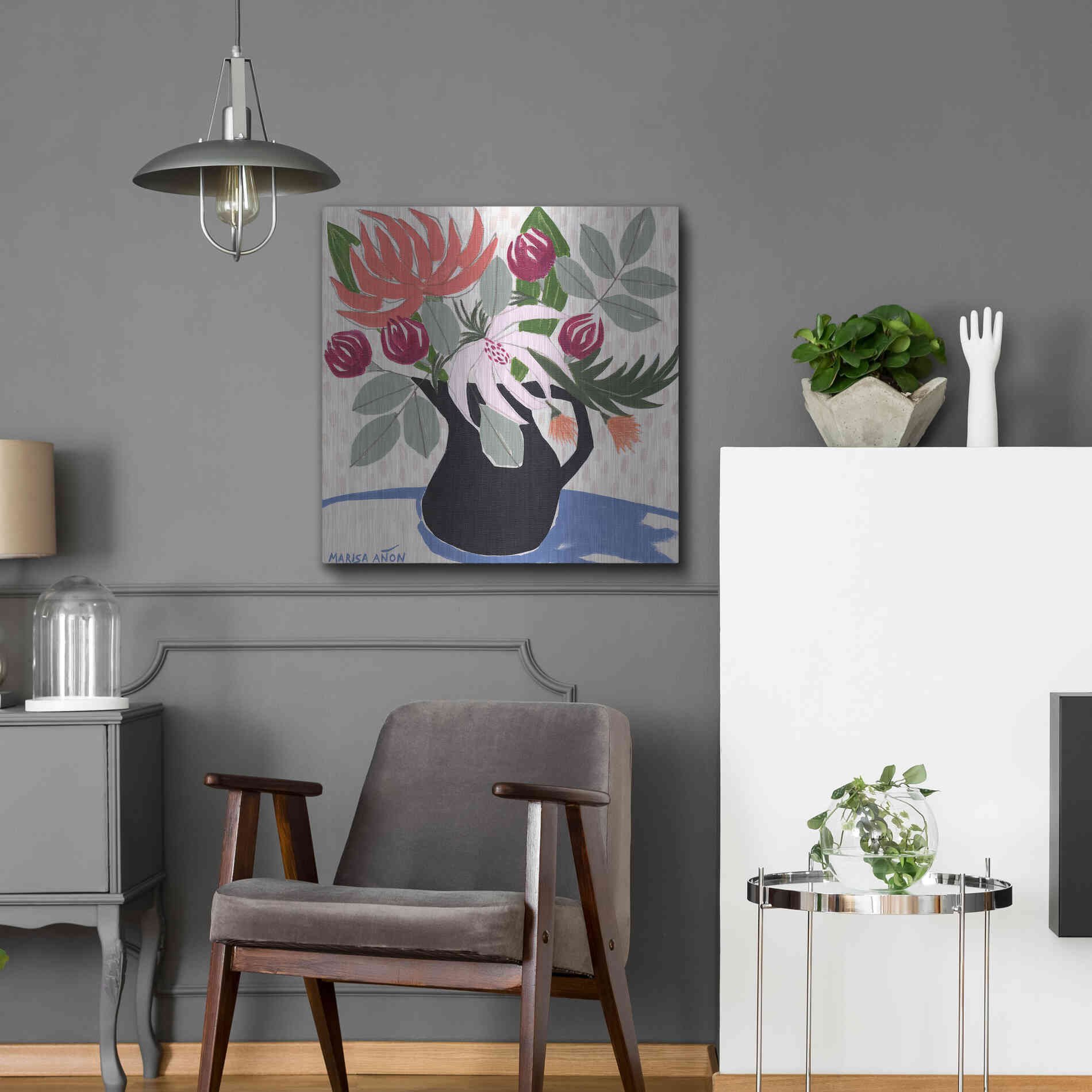 Luxe Metal Art 'April Florals 12' by Marisa Anon, Metal Wall Art,24x24