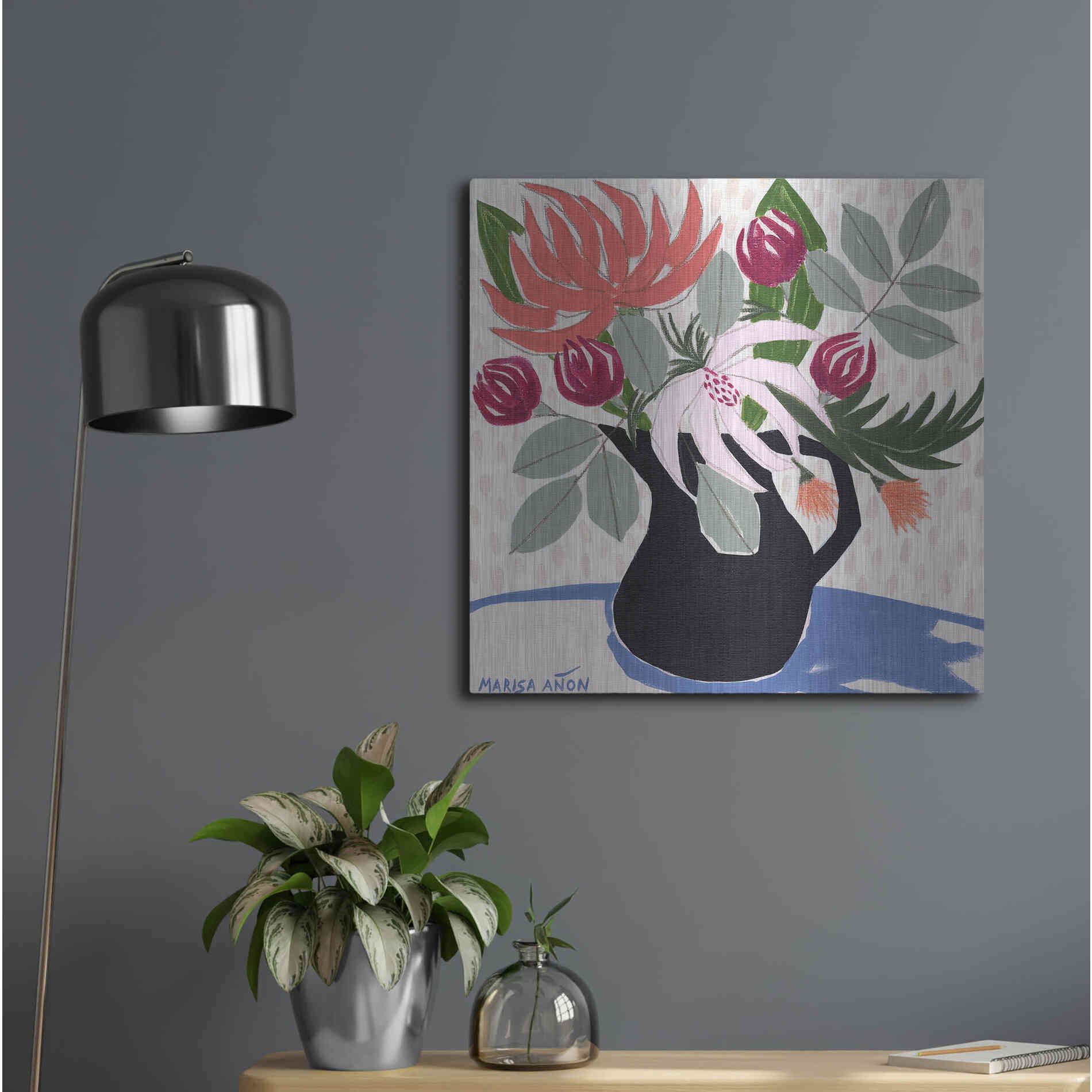 Luxe Metal Art 'April Florals 12' by Marisa Anon, Metal Wall Art,24x24