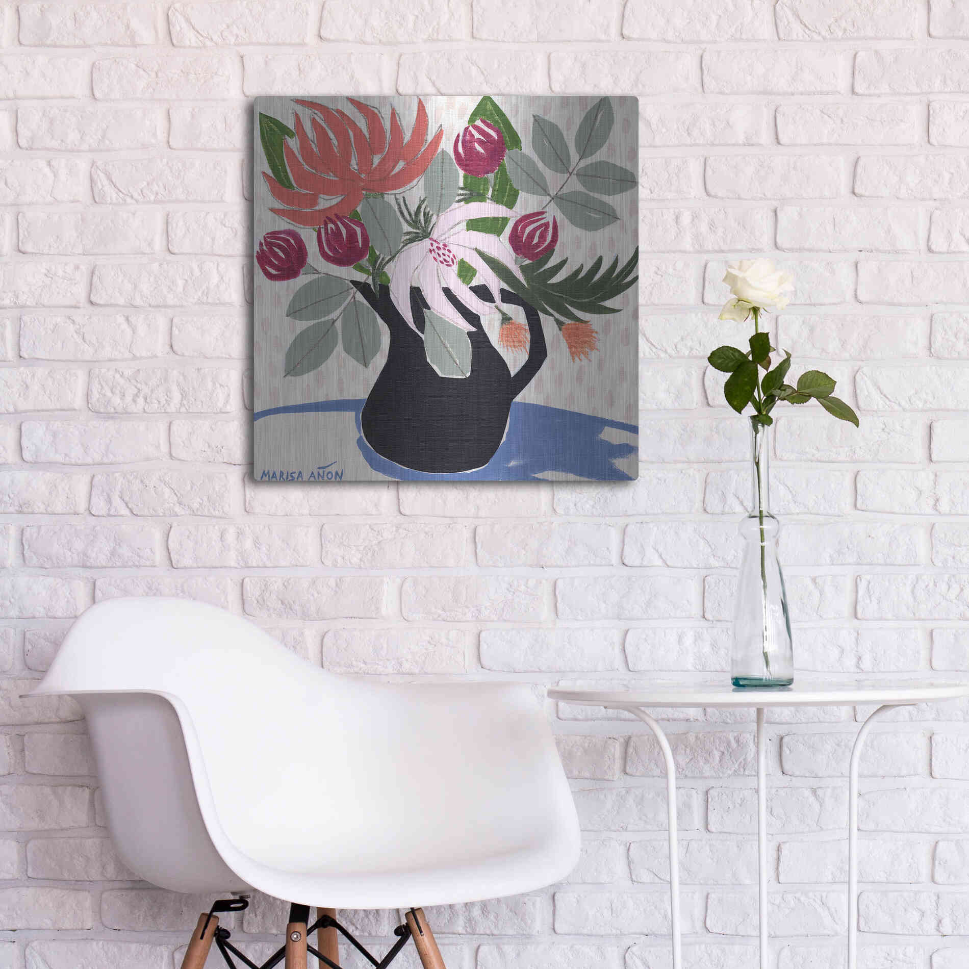 Luxe Metal Art 'April Florals 12' by Marisa Anon, Metal Wall Art,24x24