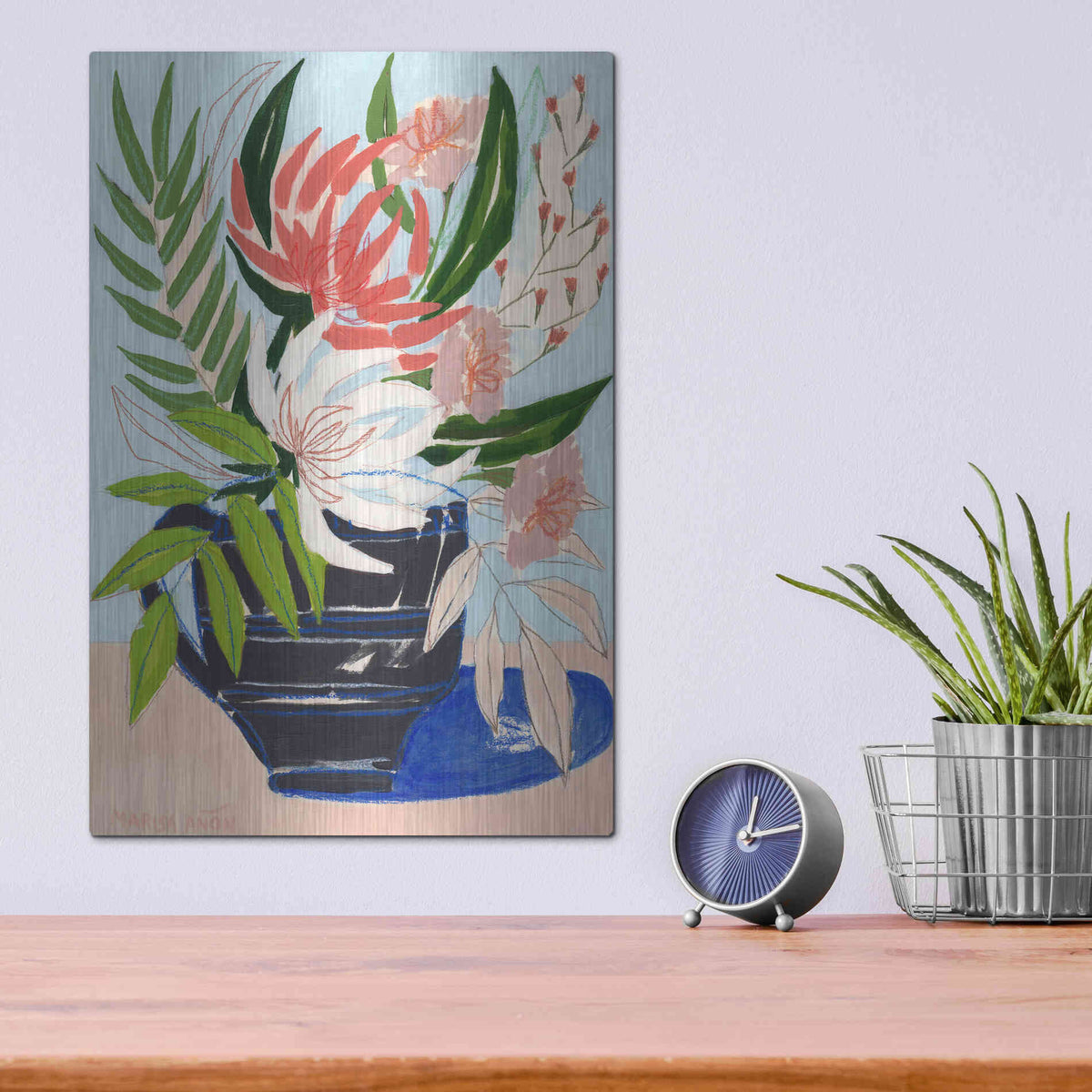 Luxe Metal Art 'Spring Florals 6' by Marisa Anon, Metal Wall Art,12x16