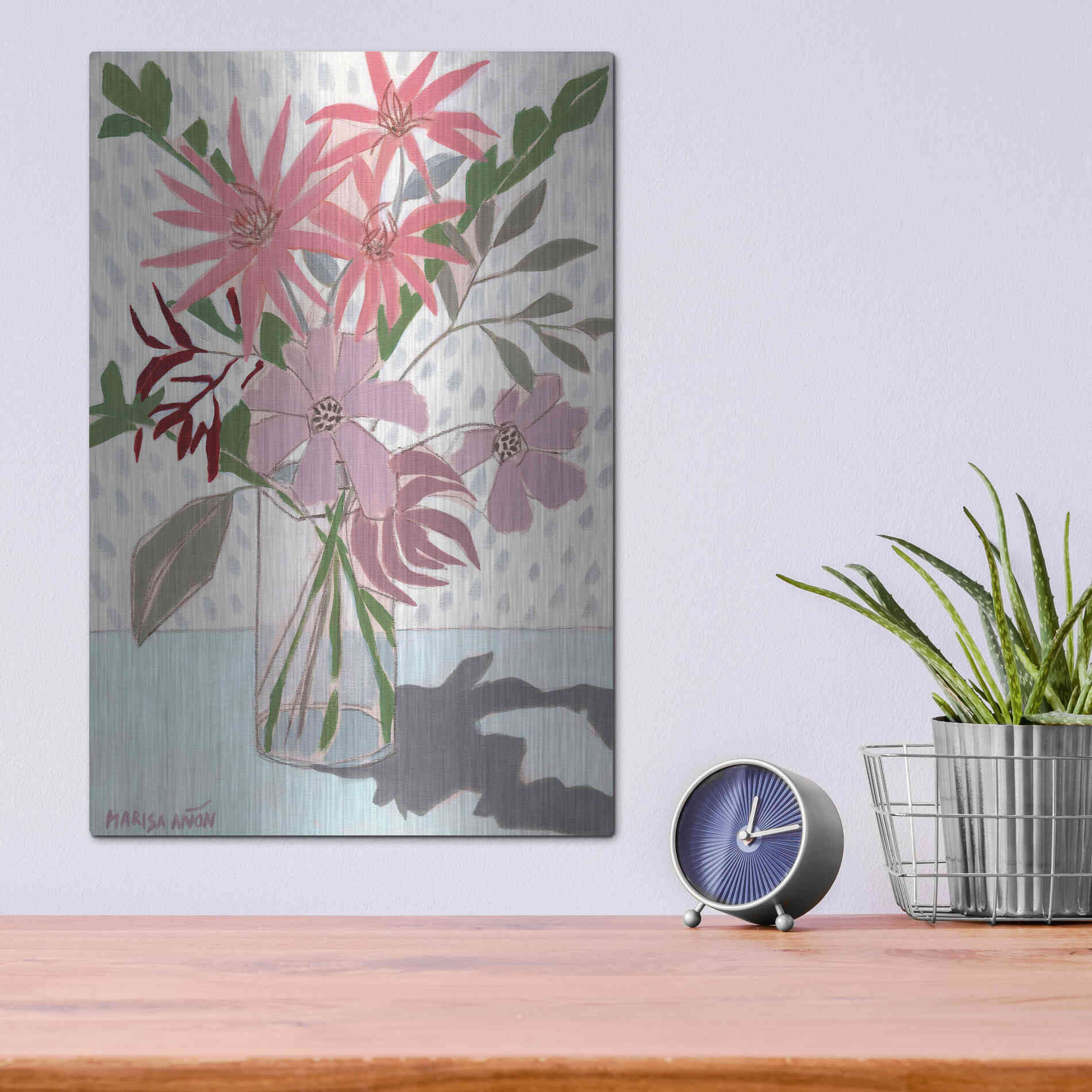 Luxe Metal Art 'Summer Flowers' by Marisa Anon, Metal Wall Art,12x16