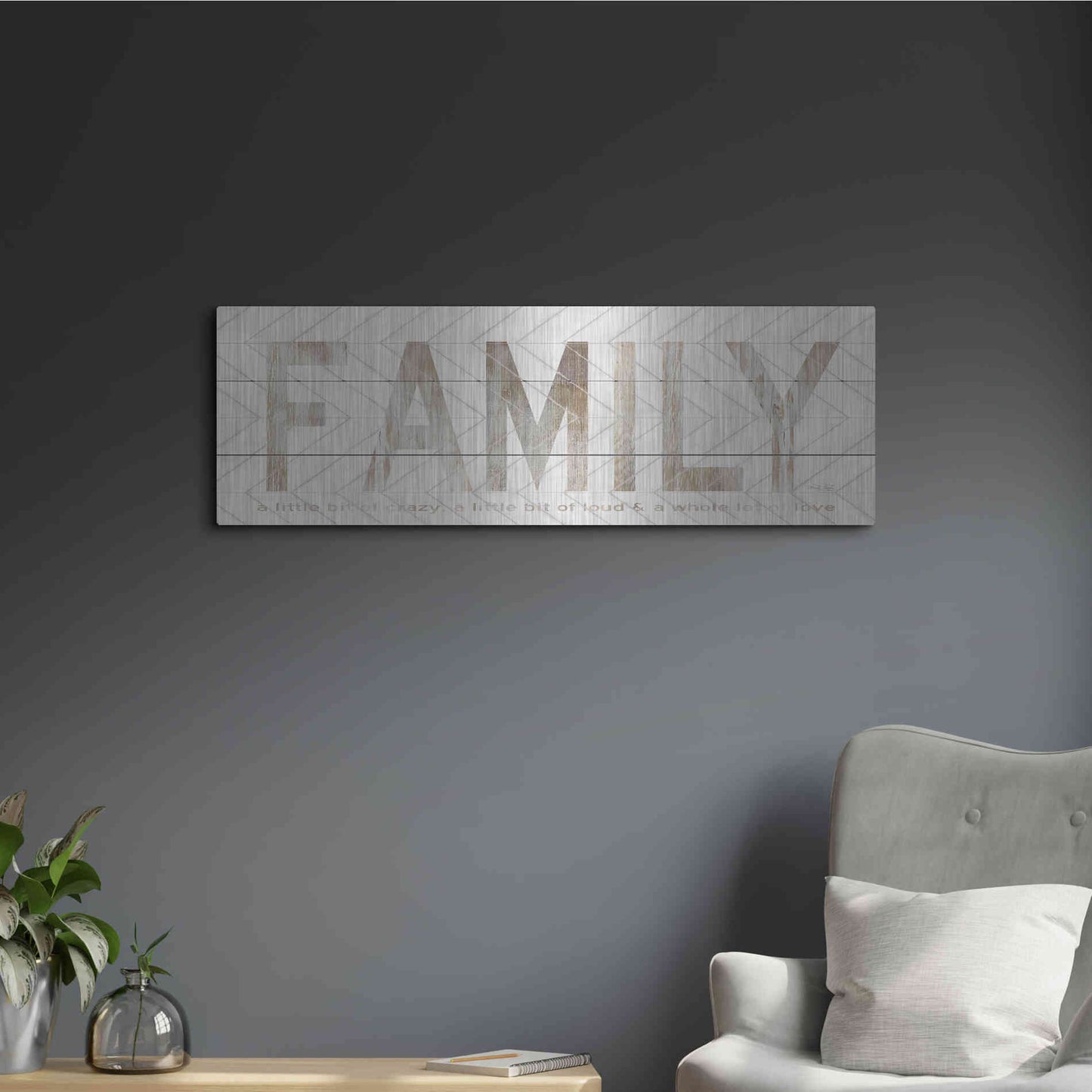 Luxe Metal Art 'Family Chevron' by Cindy Jacobs, Metal Wall Art,36x12
