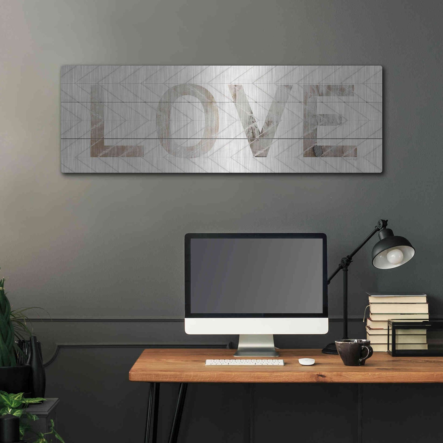 Luxe Metal Art 'Love Chevron' by Cindy Jacobs, Metal Wall Art,48x16