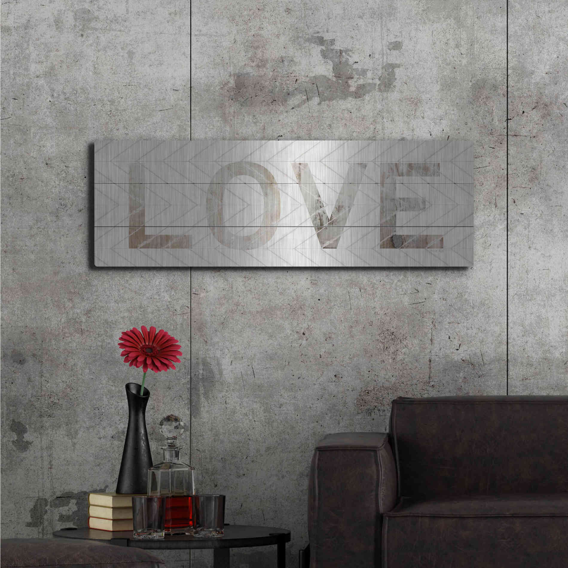 Luxe Metal Art 'Love Chevron' by Cindy Jacobs, Metal Wall Art,48x16