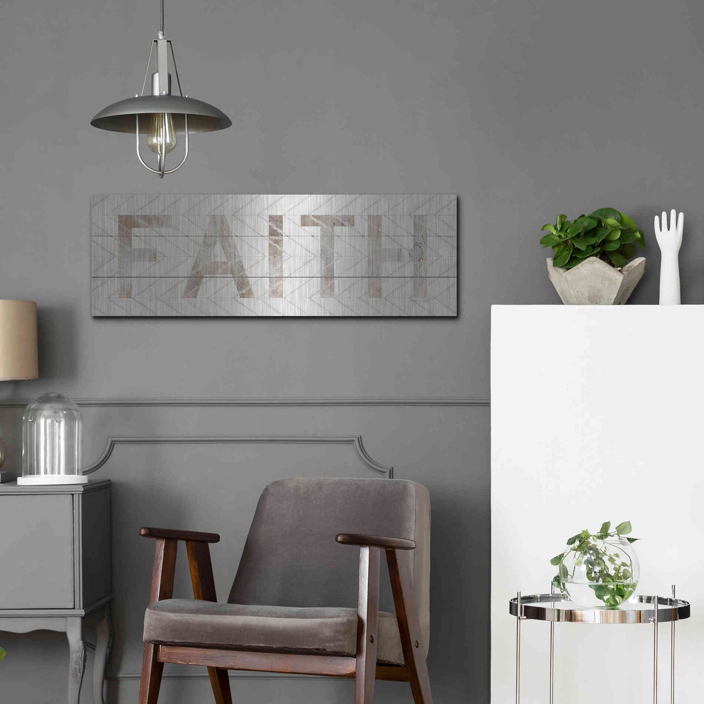 Luxe Metal Art 'Faith Chevron' by Cindy Jacobs, Metal Wall Art,36x12