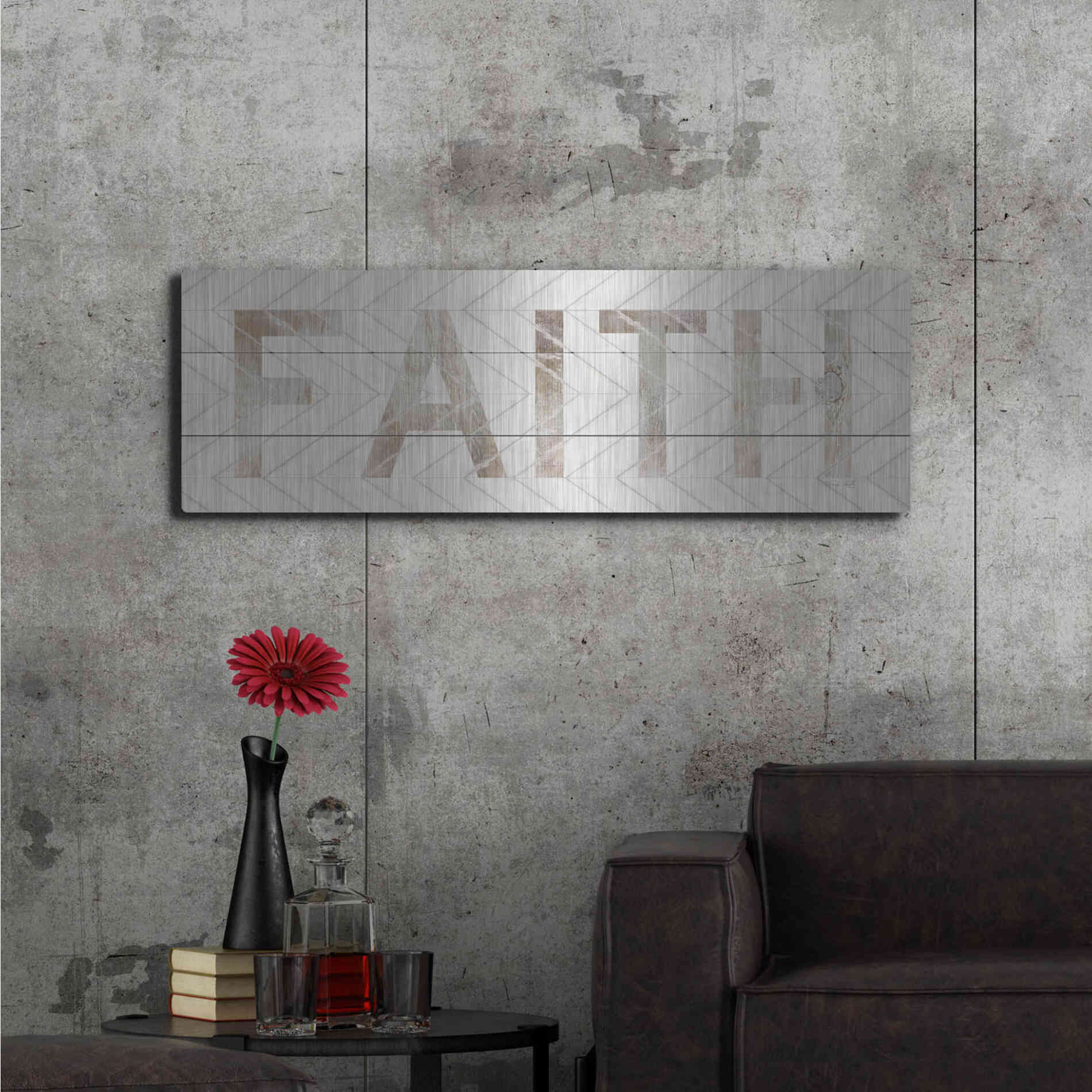 Luxe Metal Art 'Faith Chevron' by Cindy Jacobs, Metal Wall Art,48x16