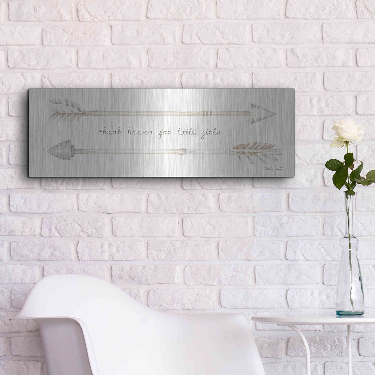 Luxe Metal Art 'Arrows - Thank Heaven for Little Girls' by Cindy Jacobs, Metal Wall Art,36x12