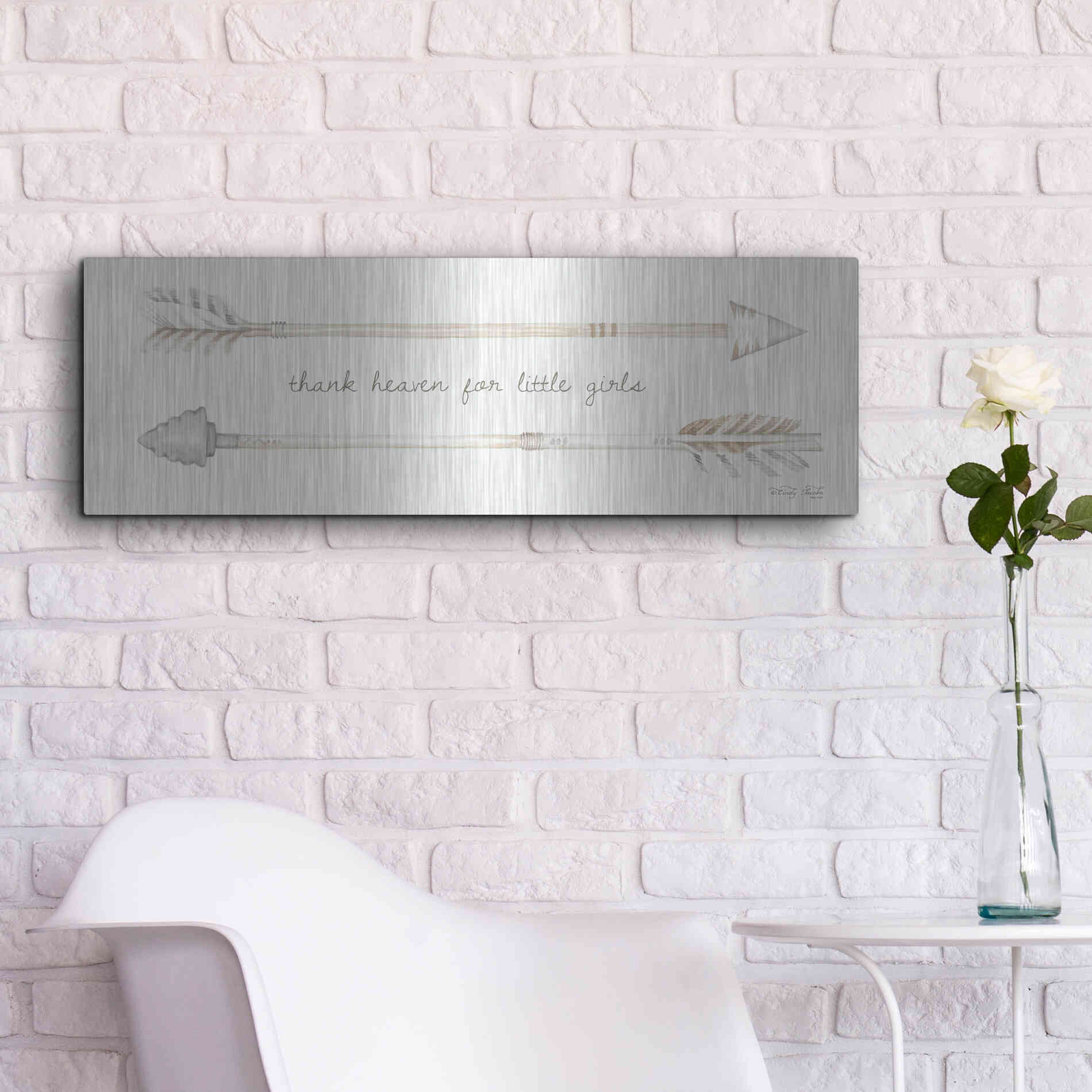 Luxe Metal Art 'Arrows - Thank Heaven for Little Girls' by Cindy Jacobs, Metal Wall Art,36x12