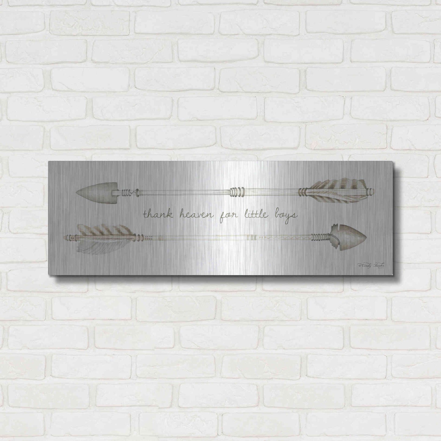 Luxe Metal Art 'Arrows - Thank Heaven for Little Boys' by Cindy Jacobs, Metal Wall Art,36x12