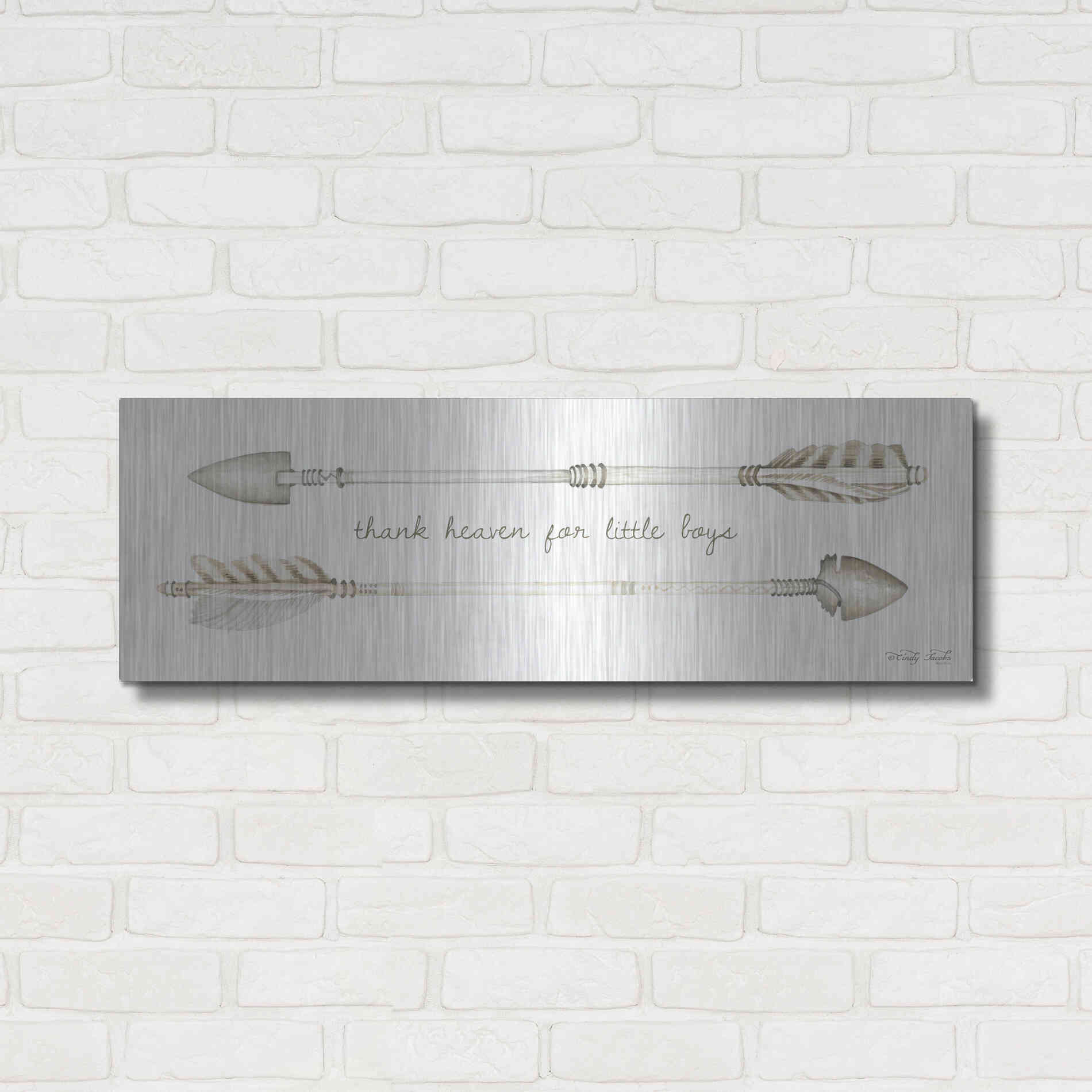 Luxe Metal Art 'Arrows - Thank Heaven for Little Boys' by Cindy Jacobs, Metal Wall Art,36x12