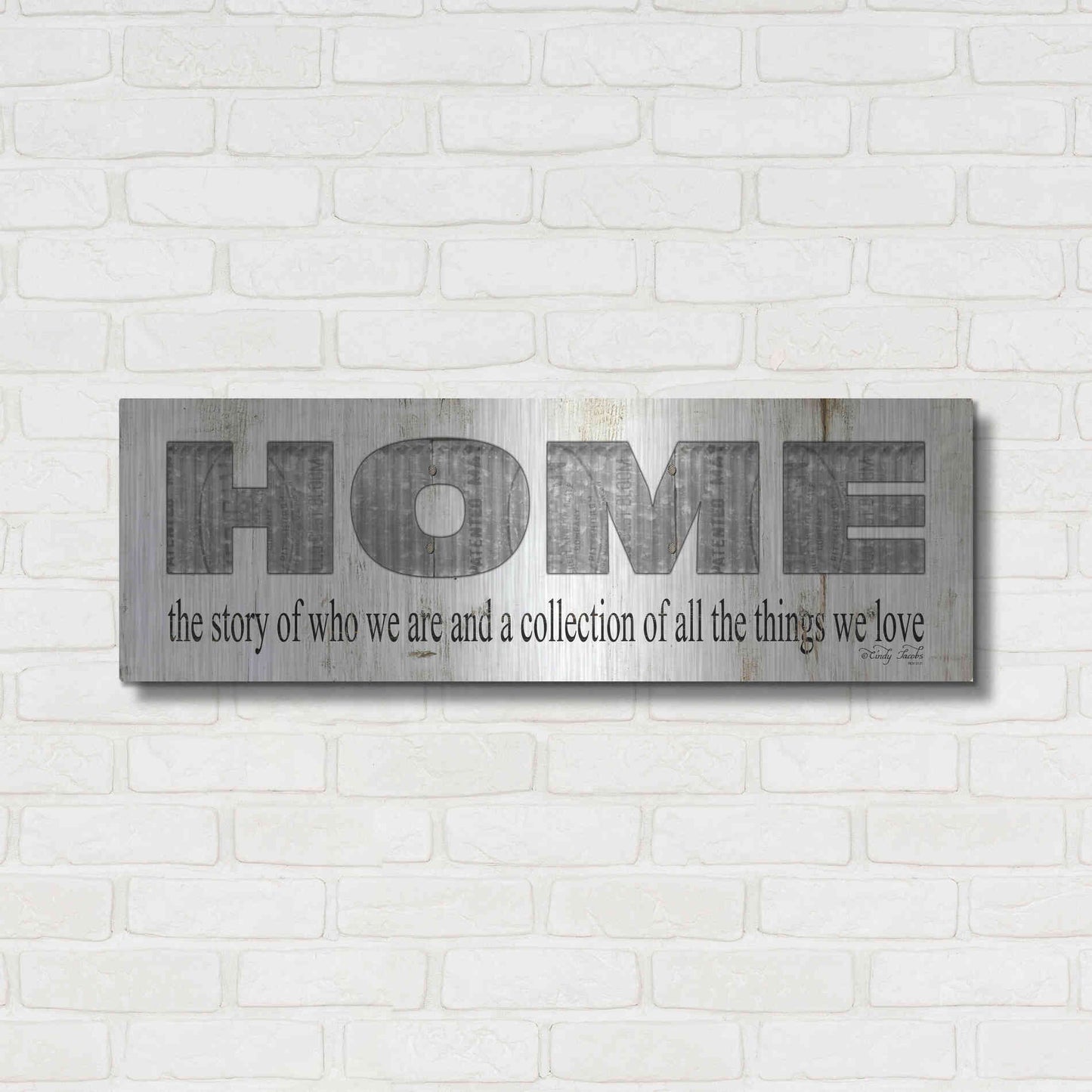 Luxe Metal Art 'Home - A Story of Who We Are Sign' by Cindy Jacobs, Metal Wall Art,36x12