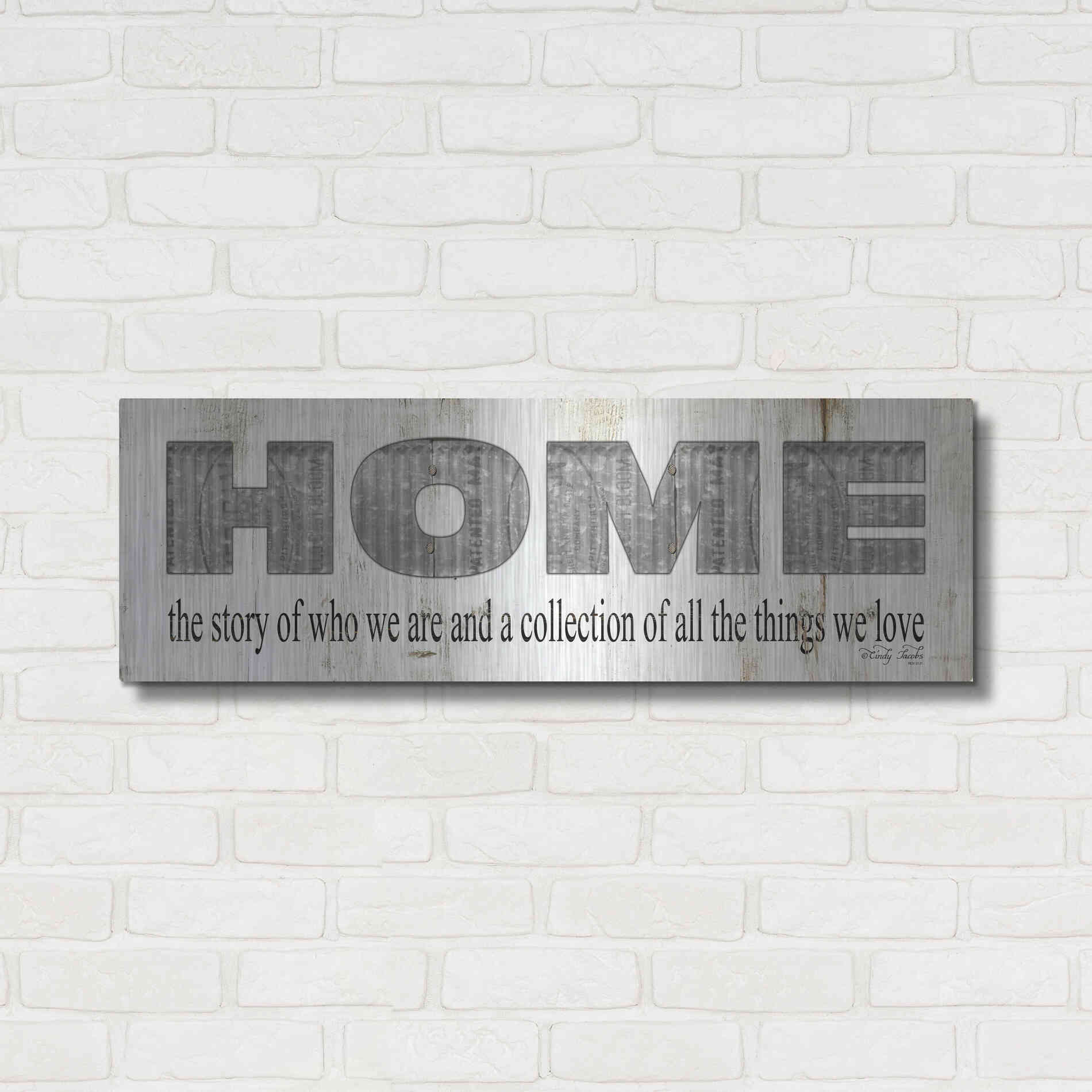Luxe Metal Art 'Home - A Story of Who We Are Sign' by Cindy Jacobs, Metal Wall Art,36x12