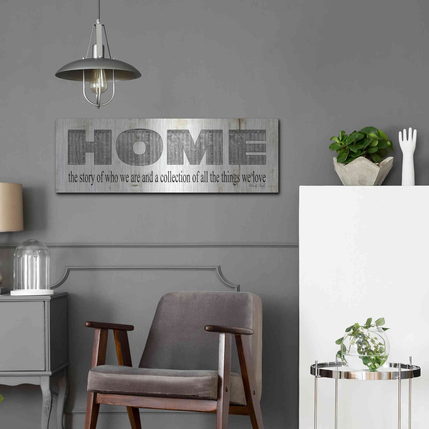 Luxe Metal Art 'Home - A Story of Who We Are Sign' by Cindy Jacobs, Metal Wall Art,36x12