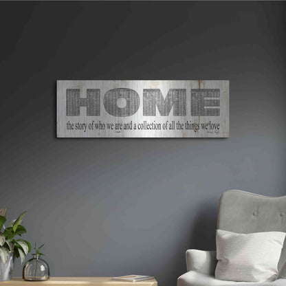 Luxe Metal Art 'Home - A Story of Who We Are Sign' by Cindy Jacobs, Metal Wall Art,36x12