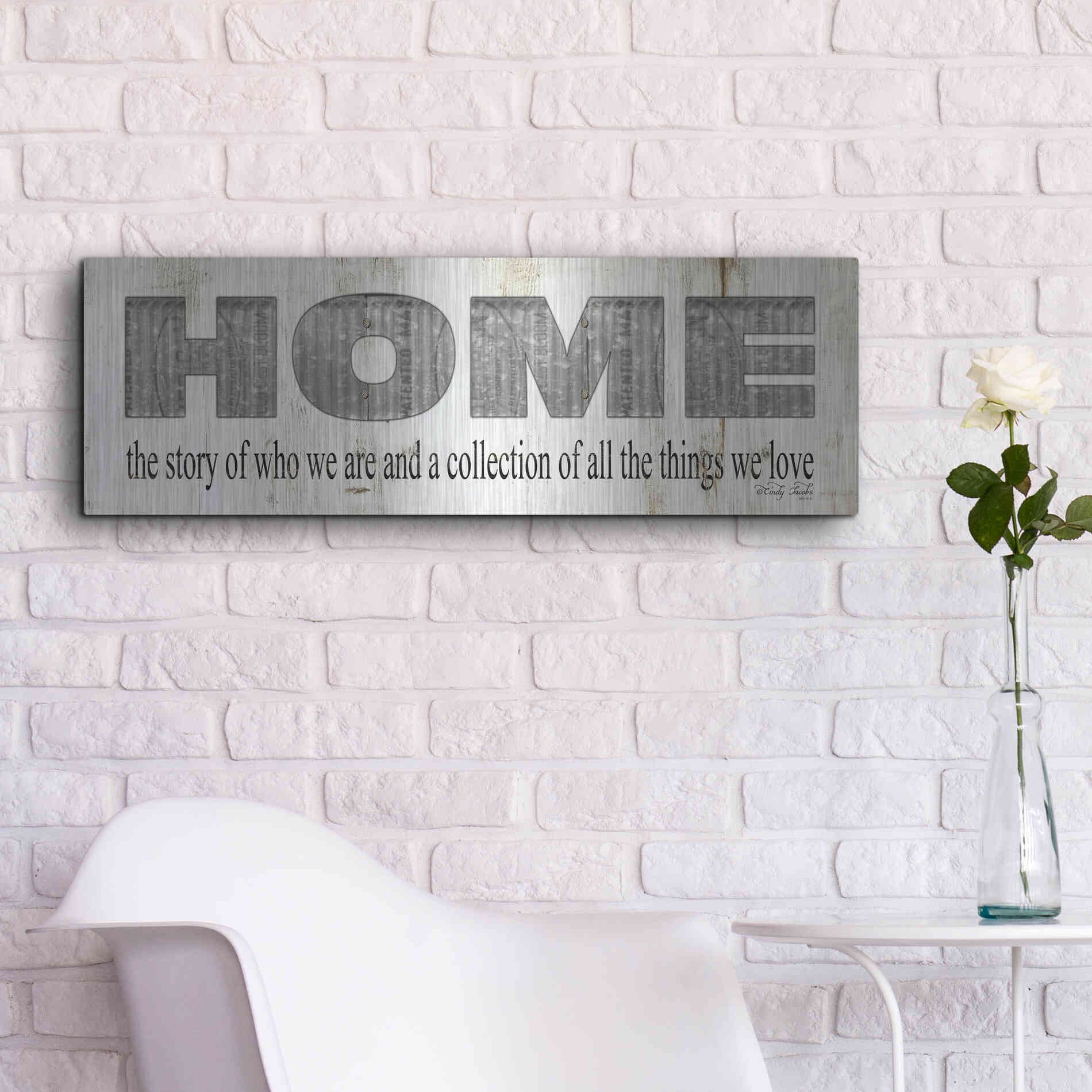 Luxe Metal Art 'Home - A Story of Who We Are Sign' by Cindy Jacobs, Metal Wall Art,36x12