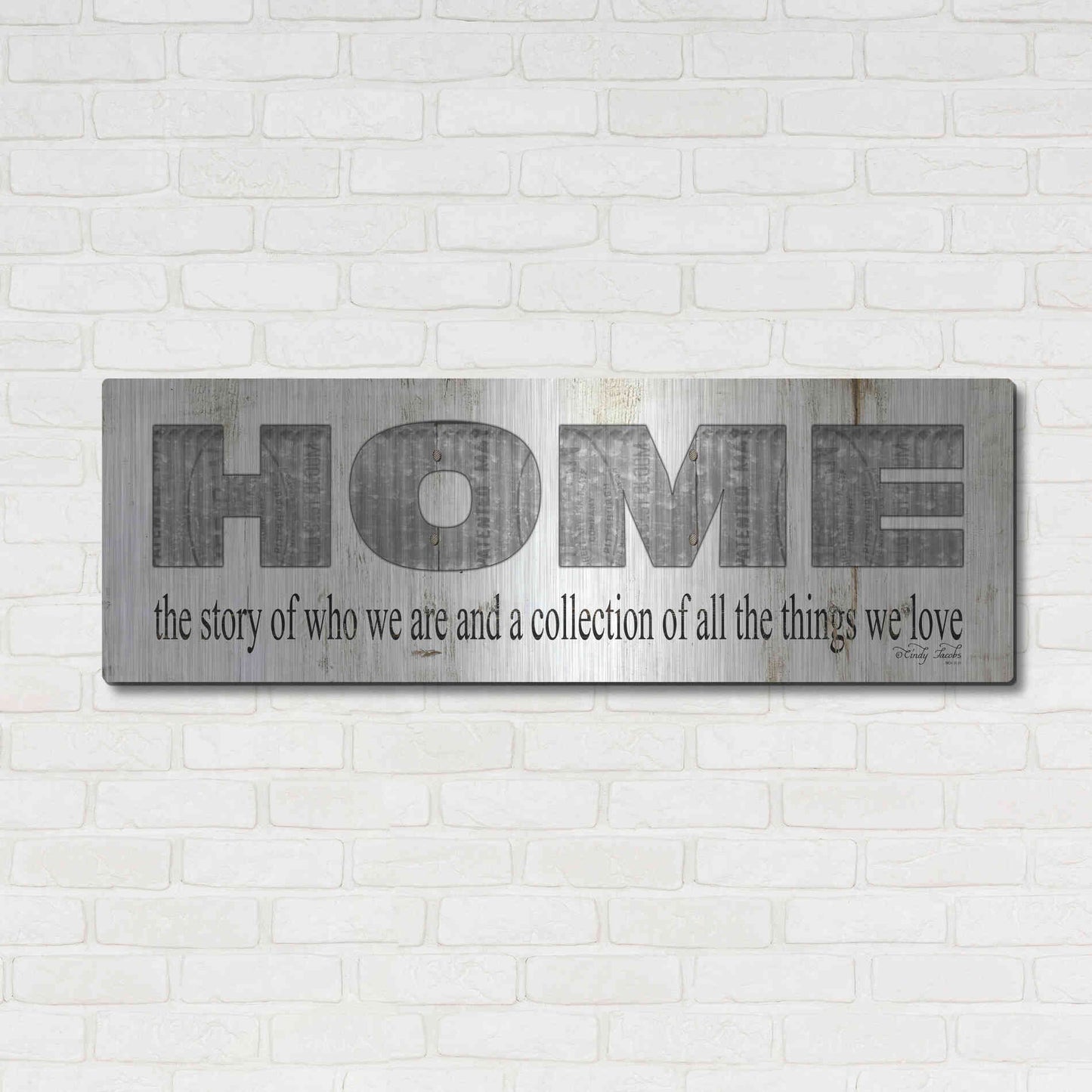 Luxe Metal Art 'Home - A Story of Who We Are Sign' by Cindy Jacobs, Metal Wall Art,48x16