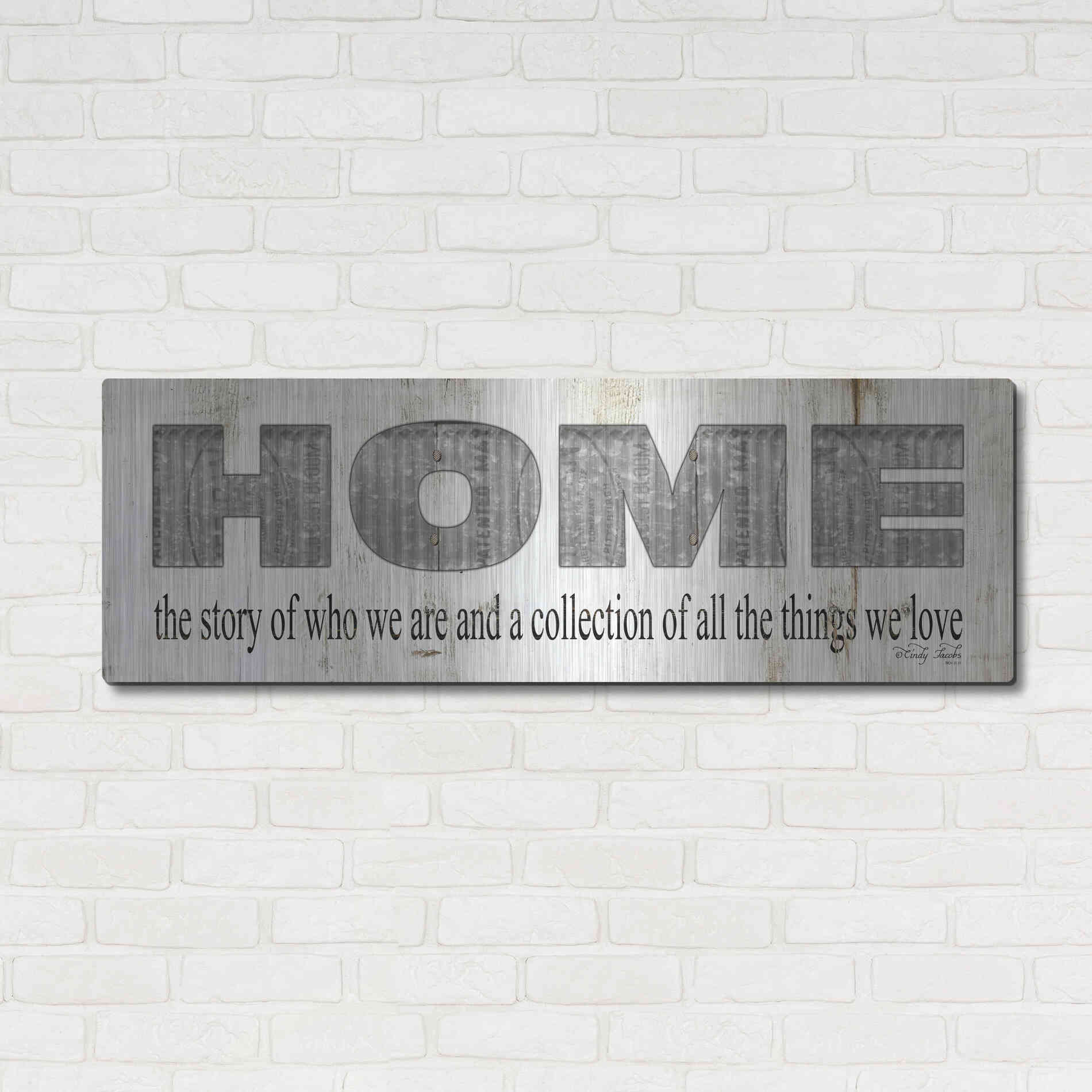 Luxe Metal Art 'Home - A Story of Who We Are Sign' by Cindy Jacobs, Metal Wall Art,48x16