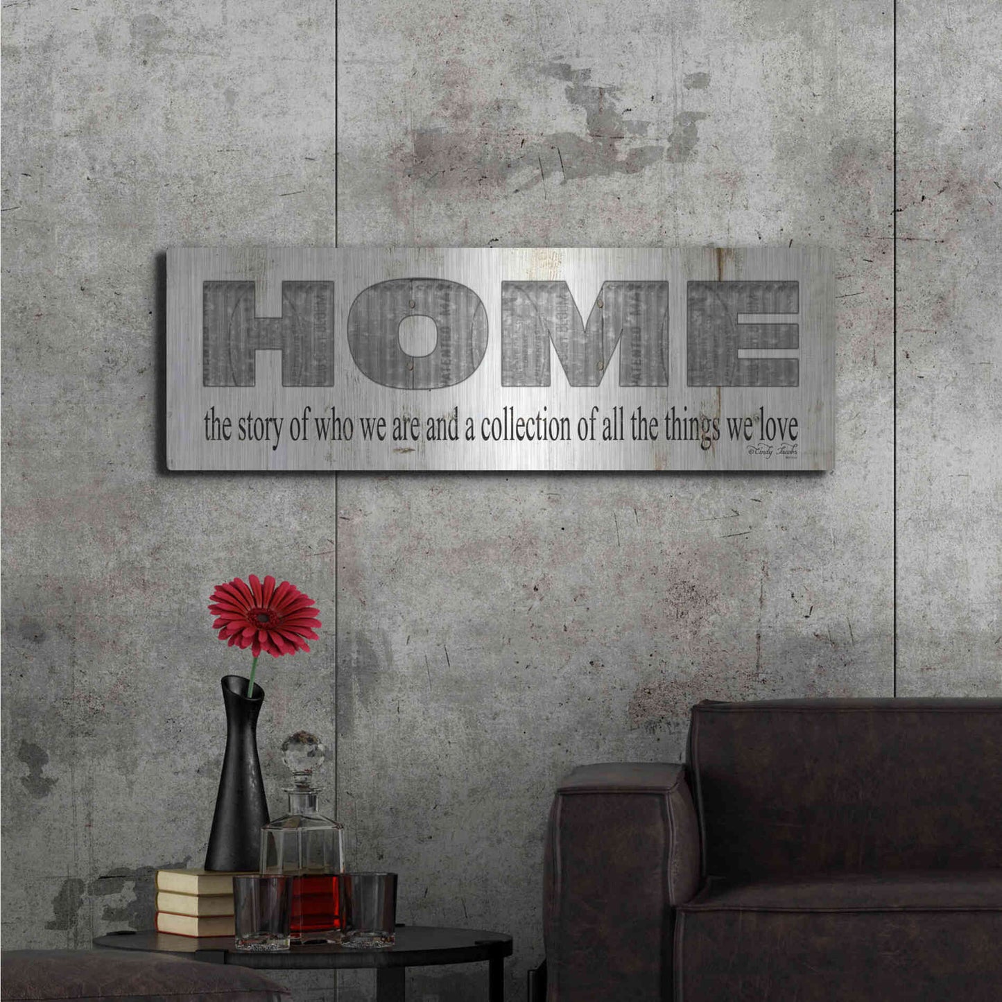 Luxe Metal Art 'Home - A Story of Who We Are Sign' by Cindy Jacobs, Metal Wall Art,48x16