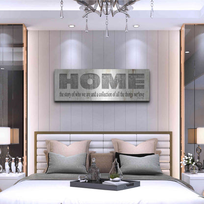 Luxe Metal Art 'Home - A Story of Who We Are Sign' by Cindy Jacobs, Metal Wall Art,48x16