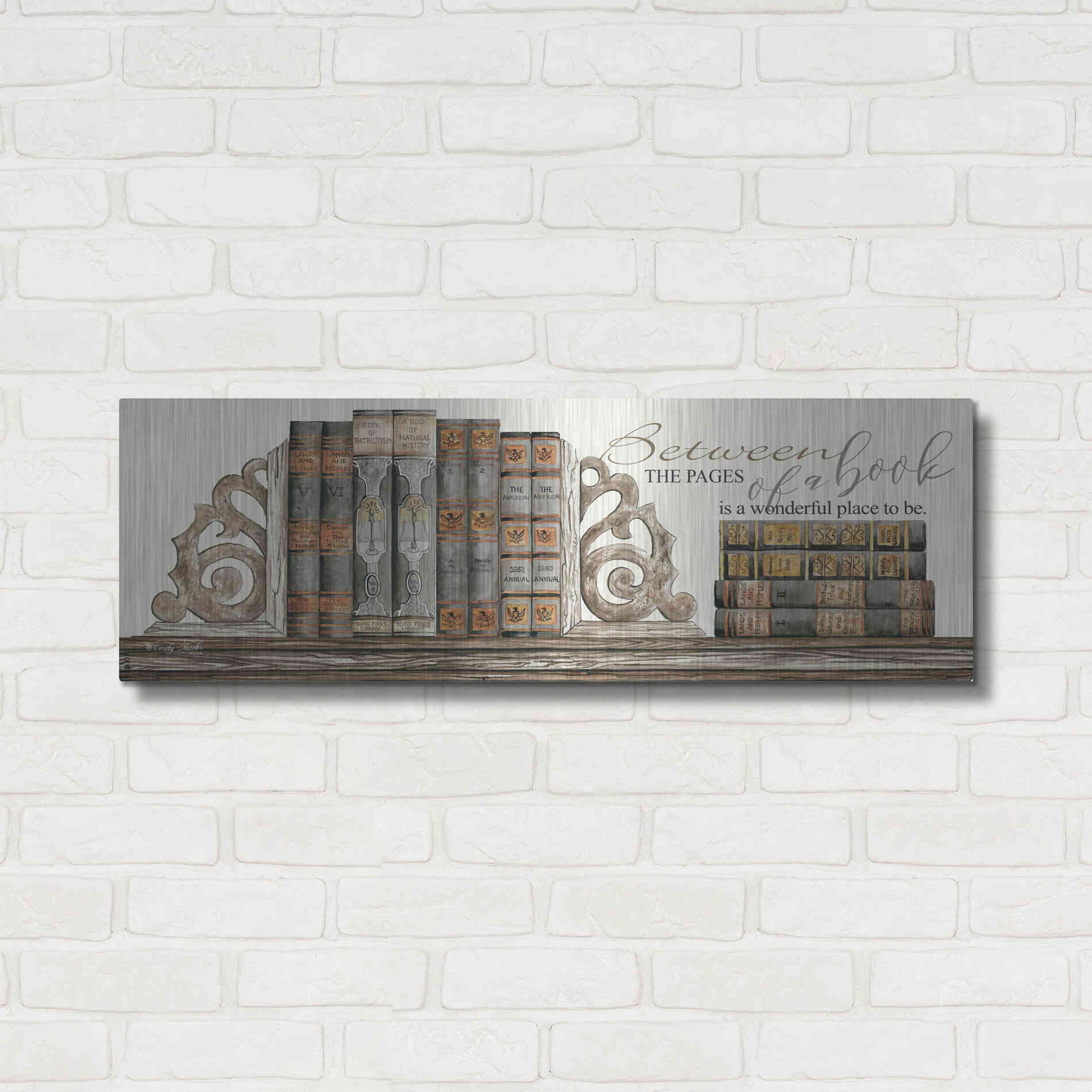 Luxe Metal Art 'Between the Pages of a Book' by Cindy Jacobs, Metal Wall Art,36x12