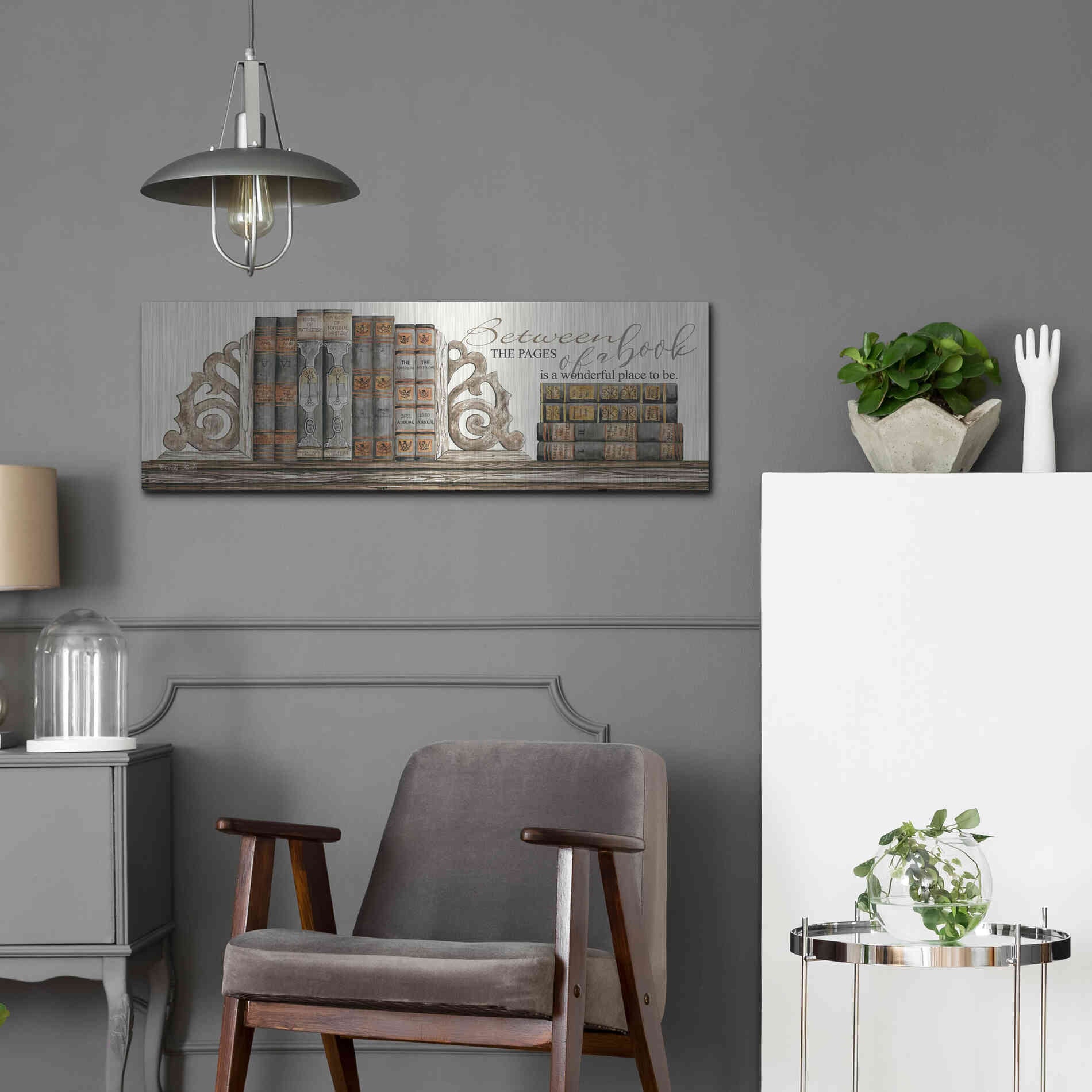 Luxe Metal Art 'Between the Pages of a Book' by Cindy Jacobs, Metal Wall Art,36x12