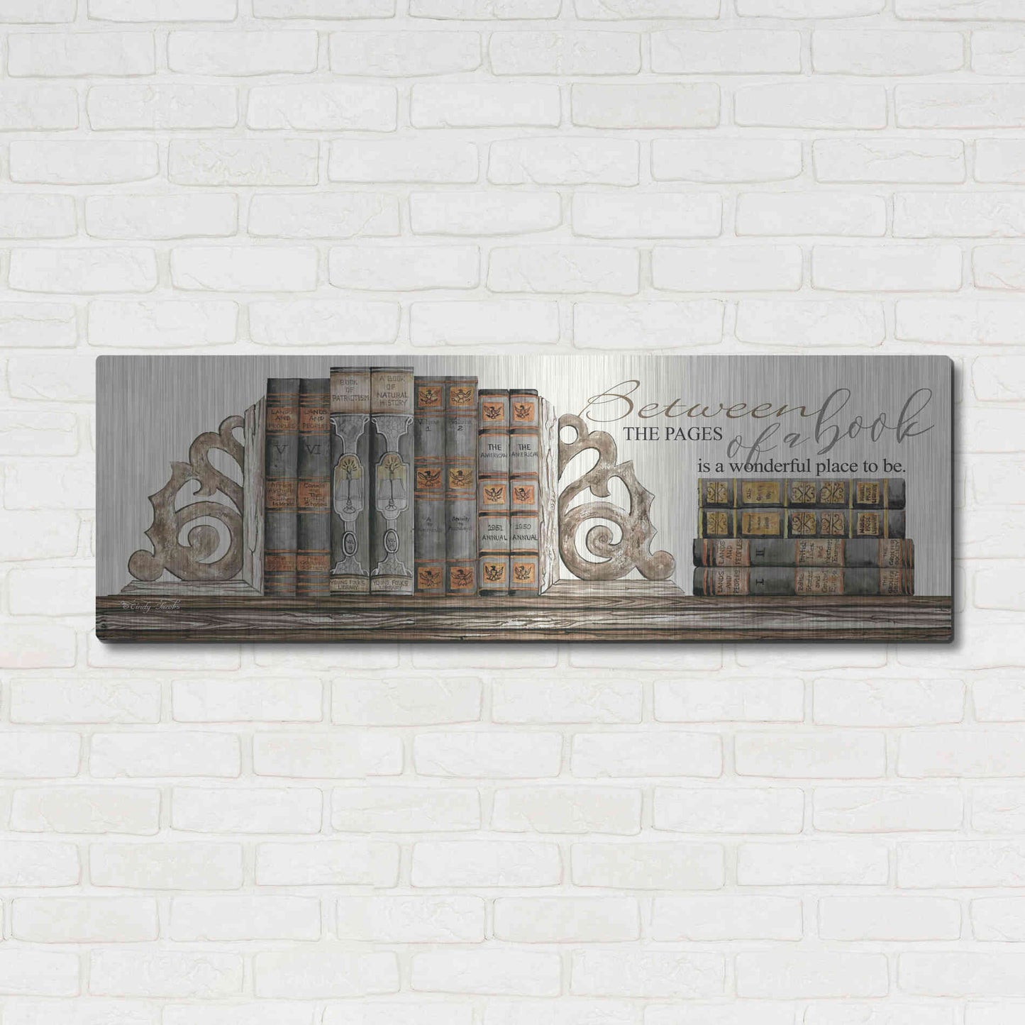 Luxe Metal Art 'Between the Pages of a Book' by Cindy Jacobs, Metal Wall Art,48x16