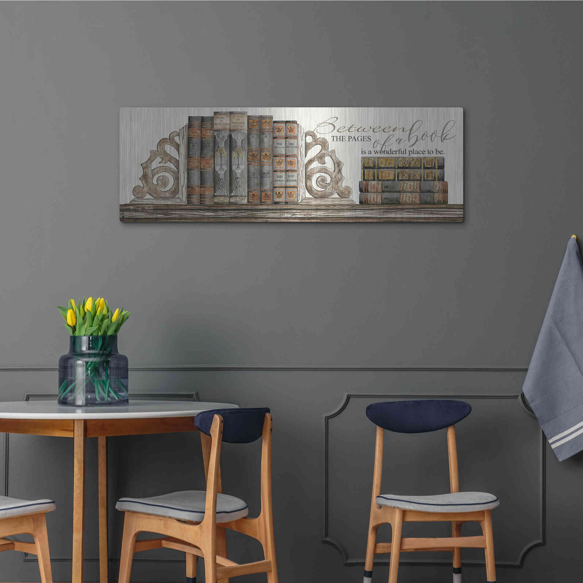 Luxe Metal Art 'Between the Pages of a Book' by Cindy Jacobs, Metal Wall Art,48x16