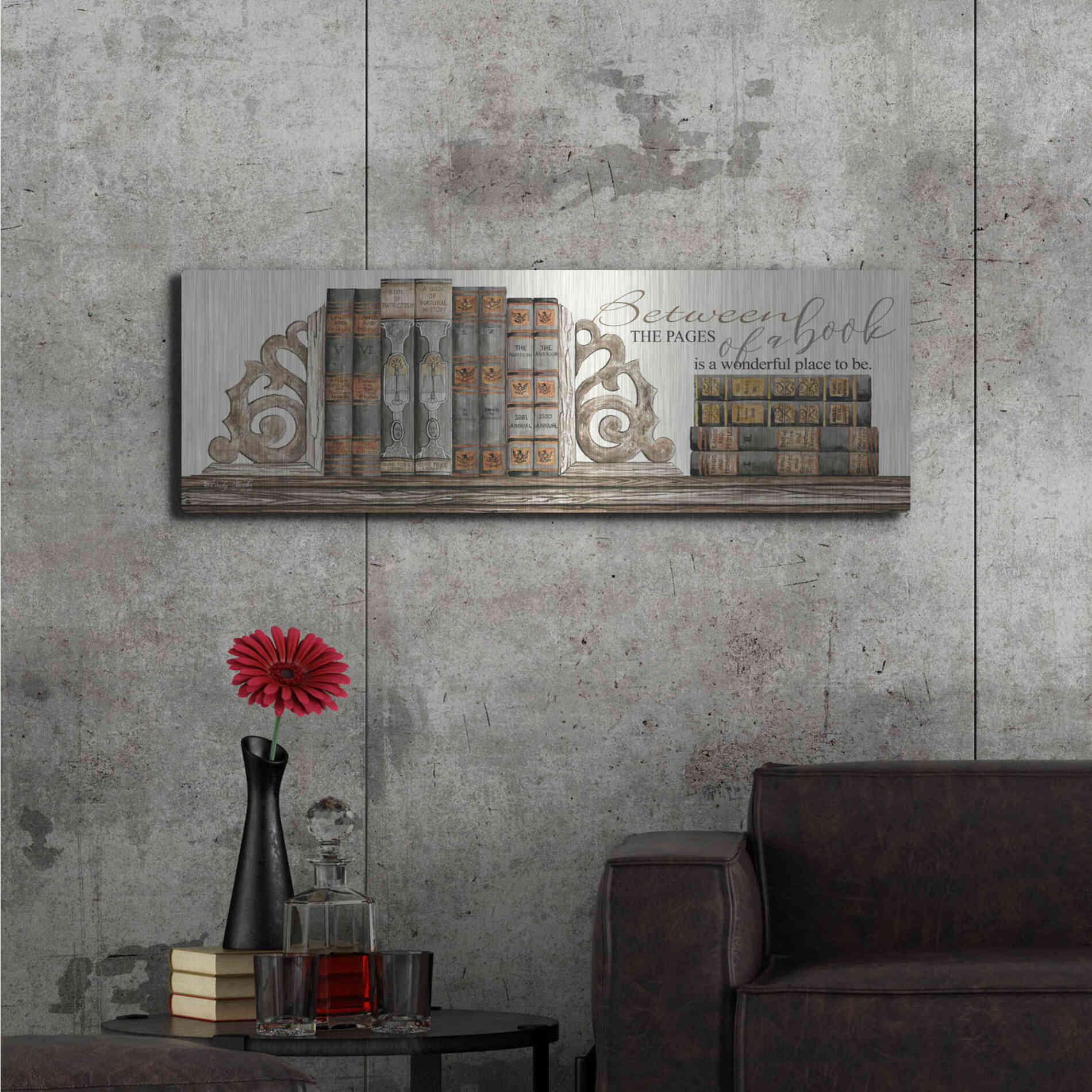 Luxe Metal Art 'Between the Pages of a Book' by Cindy Jacobs, Metal Wall Art,48x16