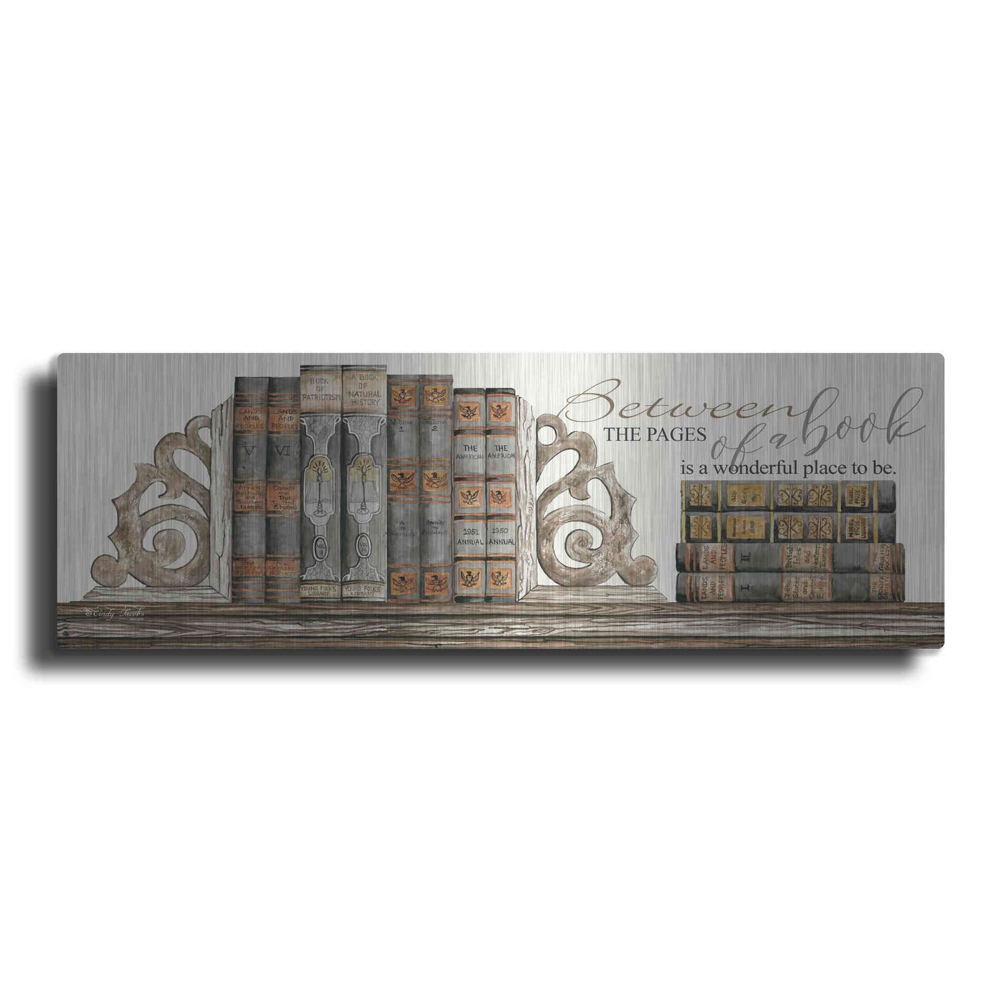 Luxe Metal Art 'Between the Pages of a Book' by Cindy Jacobs, Metal Wall Art