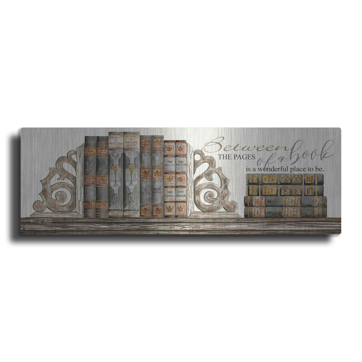 Luxe Metal Art 'Between the Pages of a Book' by Cindy Jacobs, Metal Wall Art