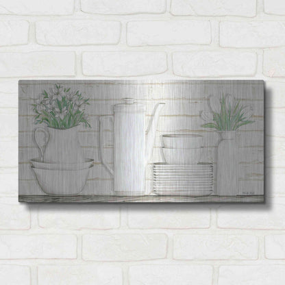 Luxe Metal Art 'White Ware Shelf II' by Cindy Jacobs, Metal Wall Art,24x12