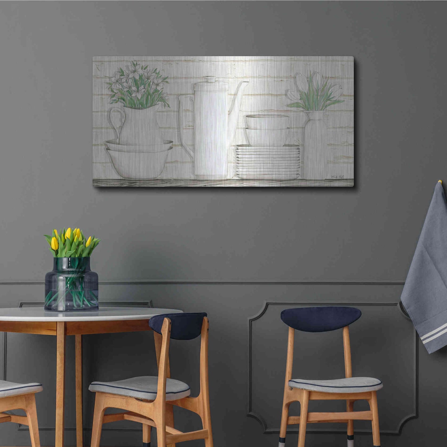 Luxe Metal Art 'White Ware Shelf II' by Cindy Jacobs, Metal Wall Art,48x24