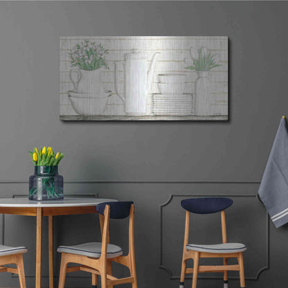 Luxe Metal Art 'White Ware Shelf II' by Cindy Jacobs, Metal Wall Art,48x24