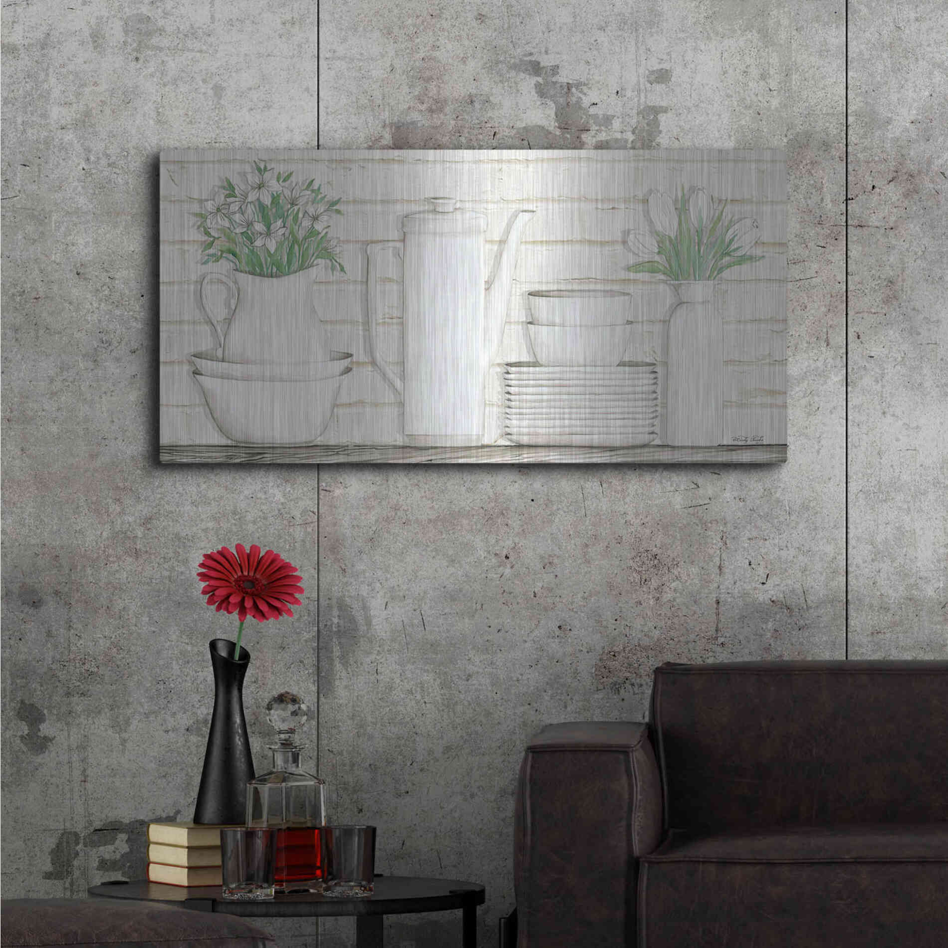 Luxe Metal Art 'White Ware Shelf II' by Cindy Jacobs, Metal Wall Art,48x24