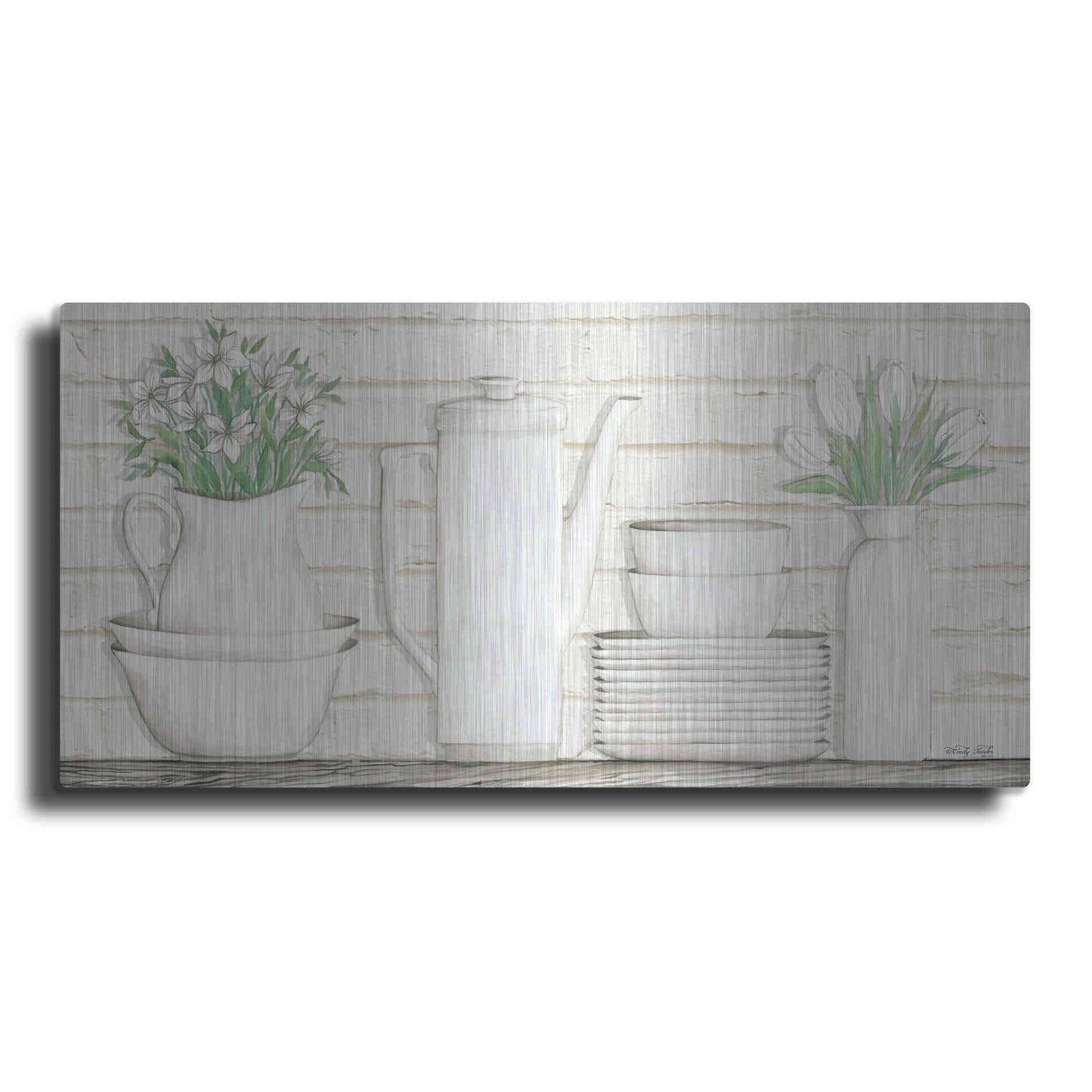 Luxe Metal Art 'White Ware Shelf II' by Cindy Jacobs, Metal Wall Art